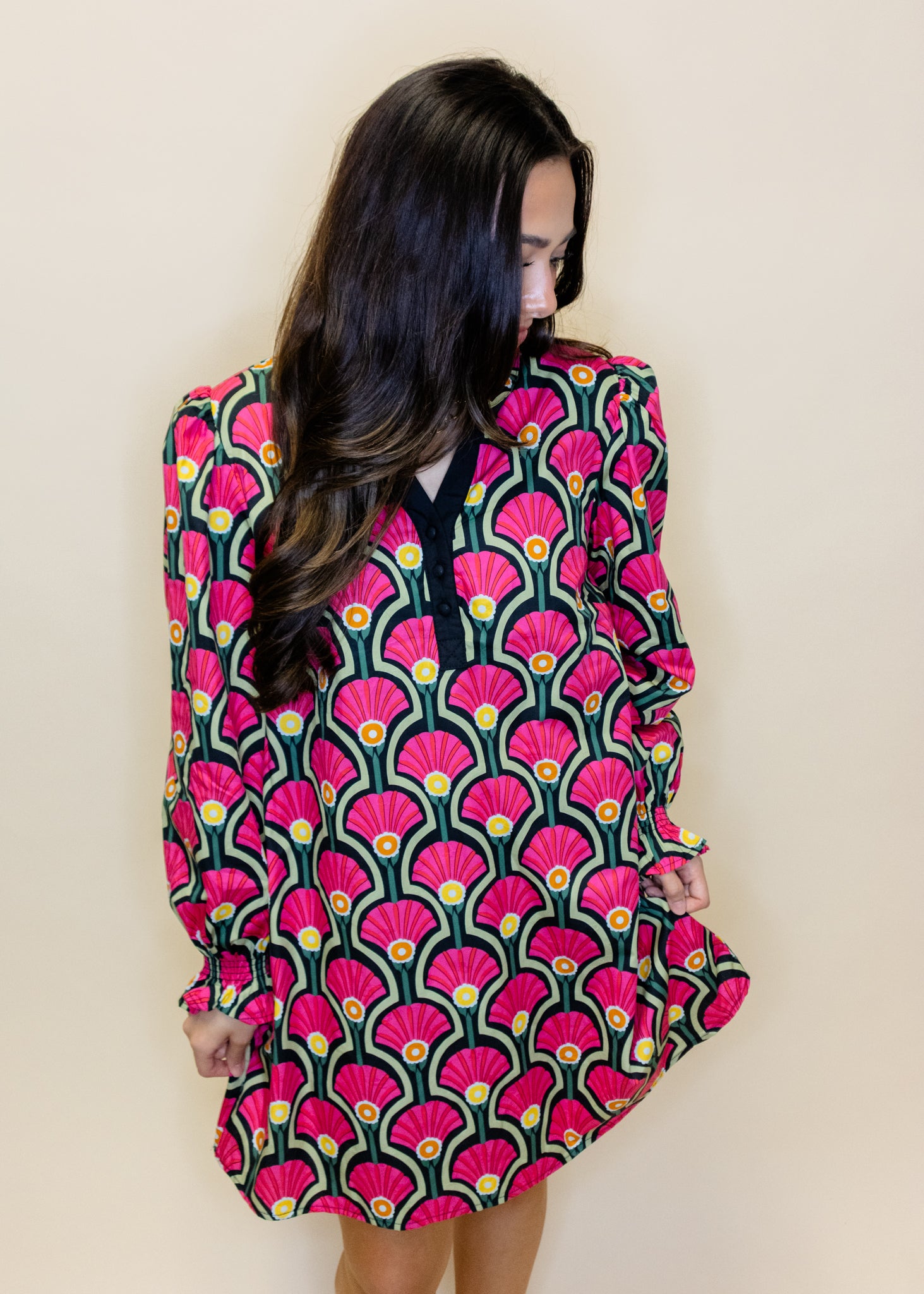 Pink Floral Long Sleeve Dress