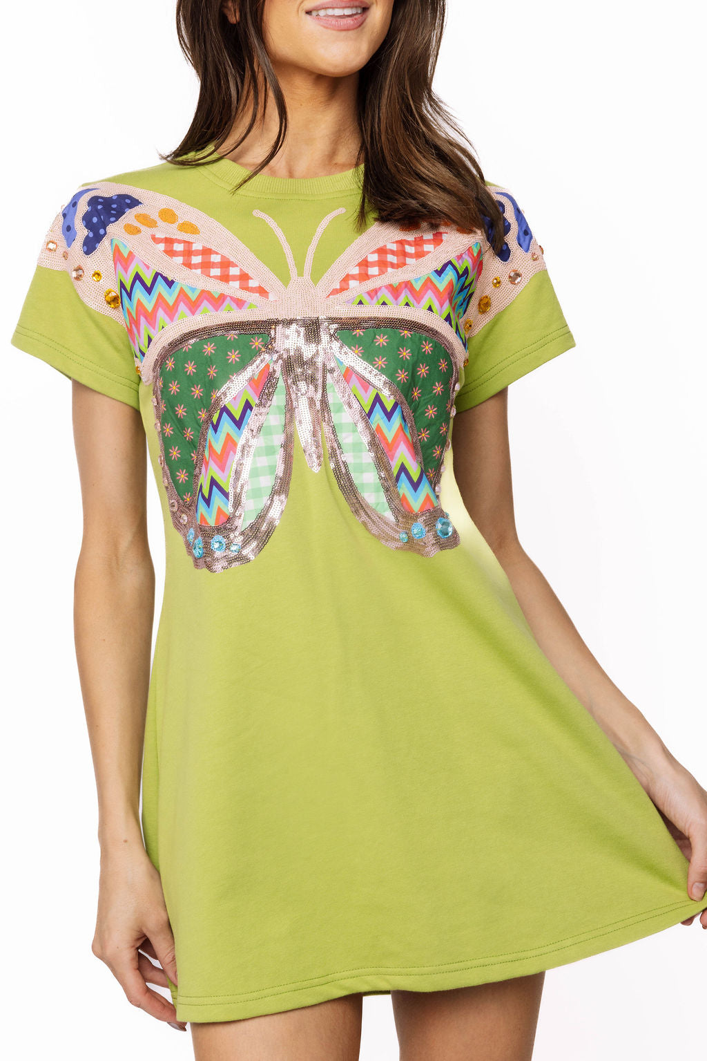 Green Patchwork Butterfly Tee Dress