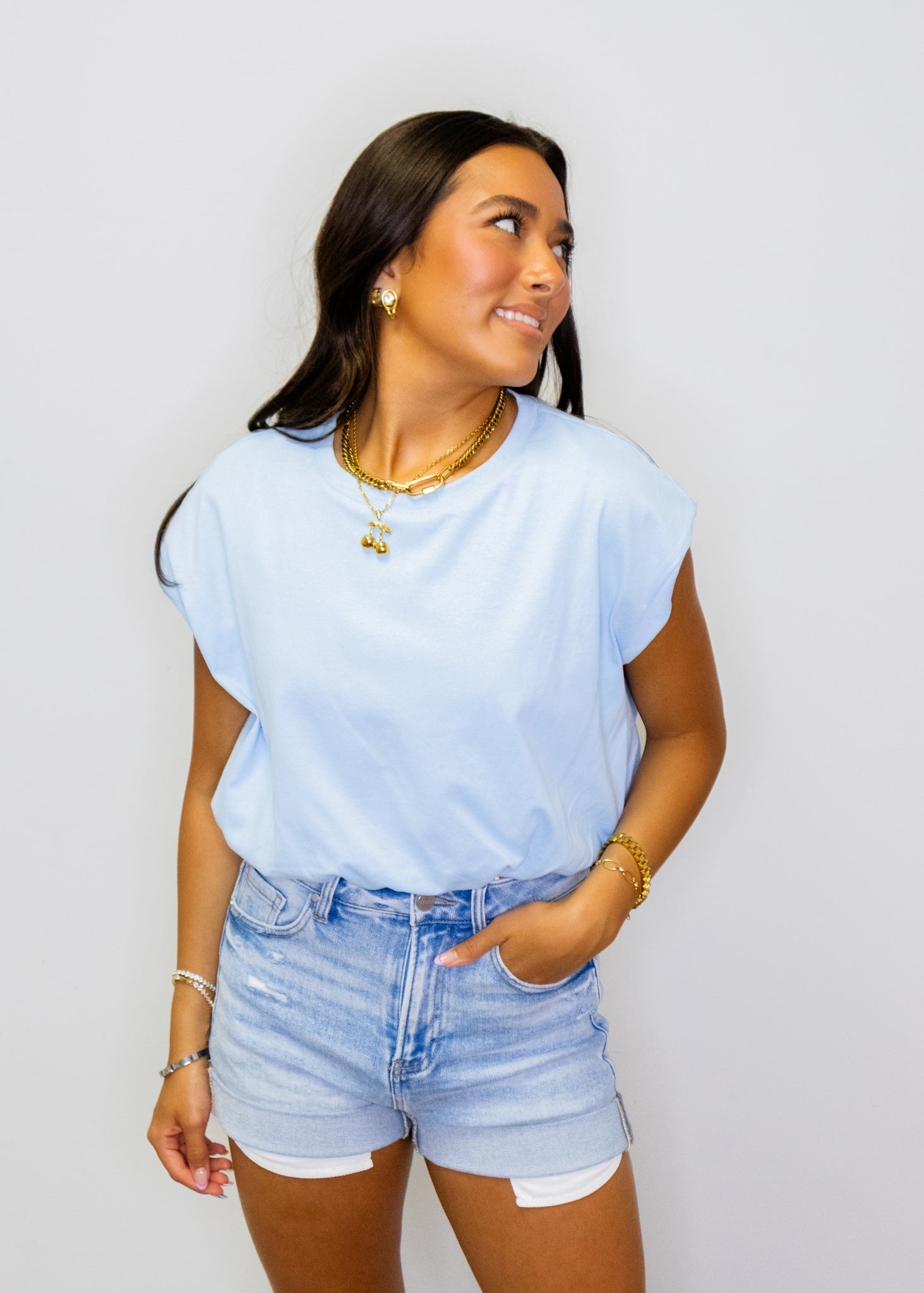 Powder Blue Loose Bubble Top