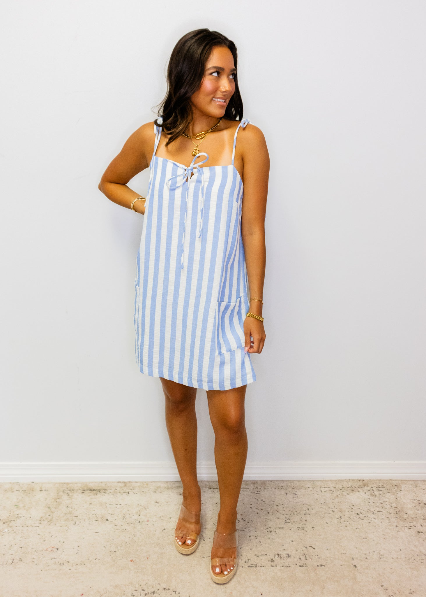 Blue Stripe Pocket Mini Dress