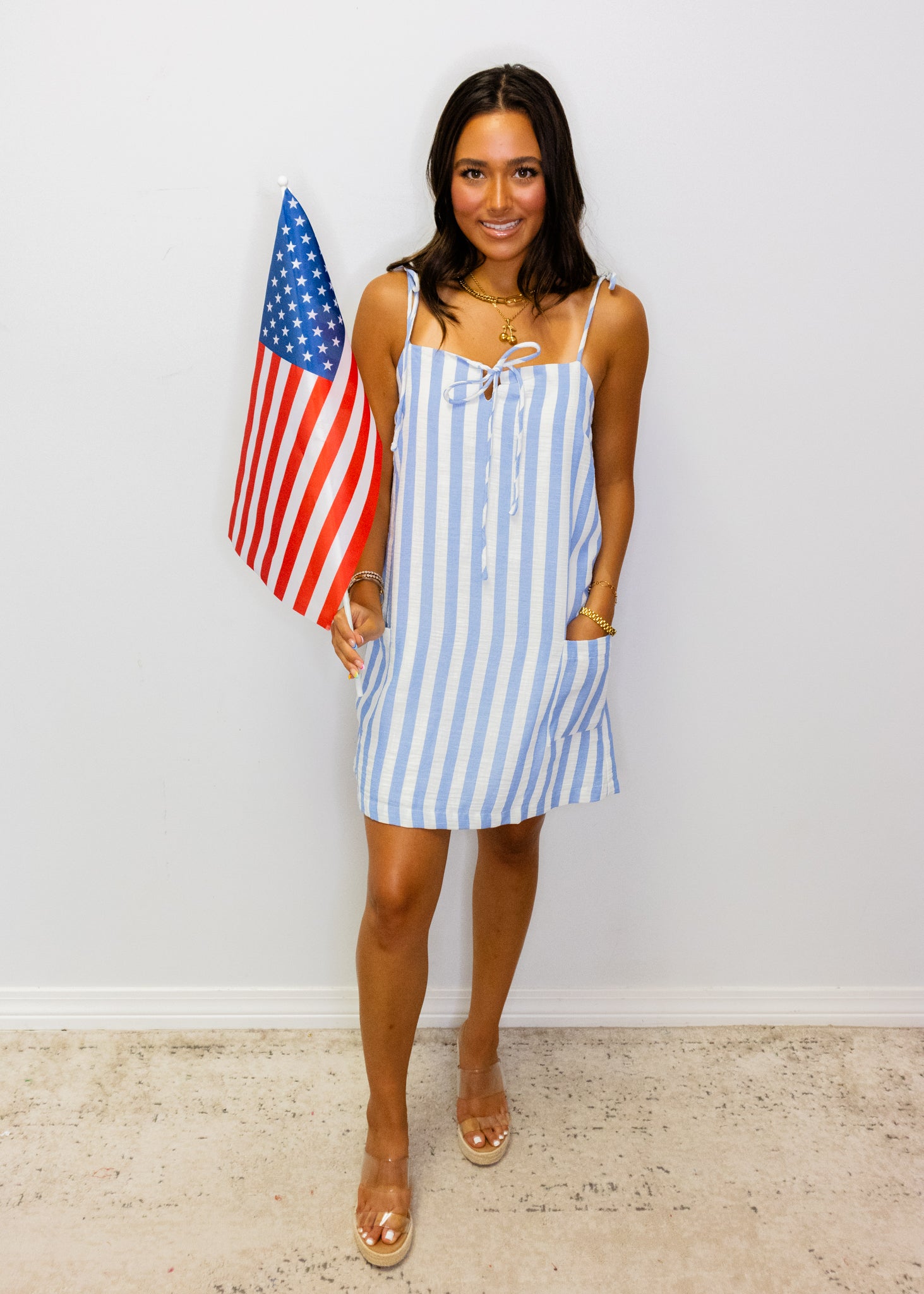 Blue Stripe Pocket Mini Dress