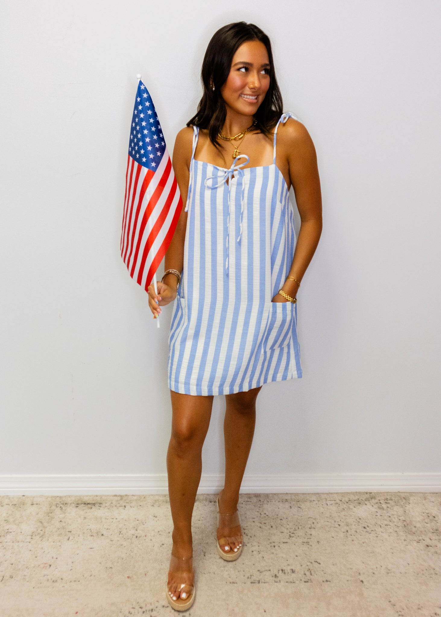Blue Stripe Pocket Mini Dress
