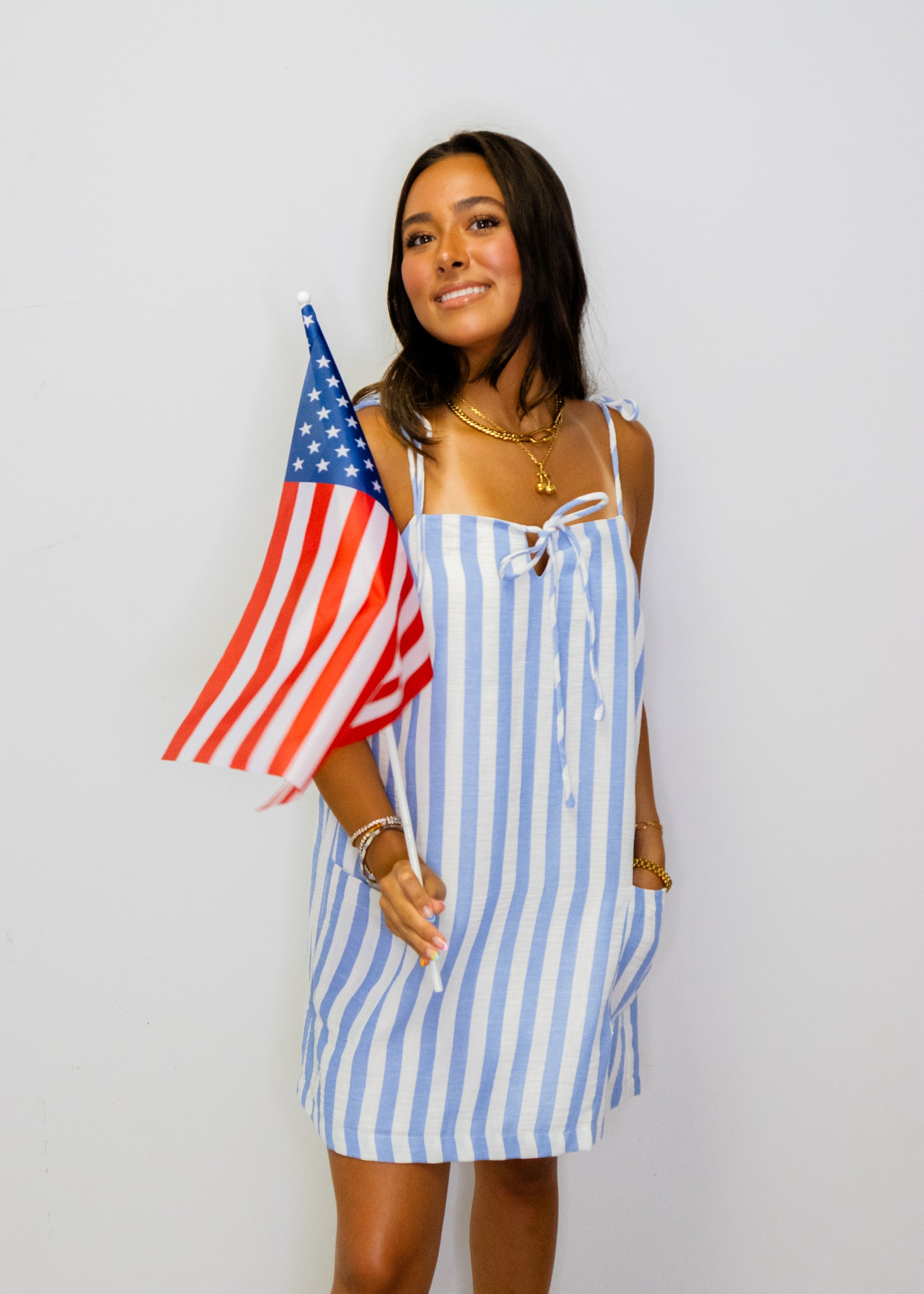 Blue Stripe Pocket Mini Dress