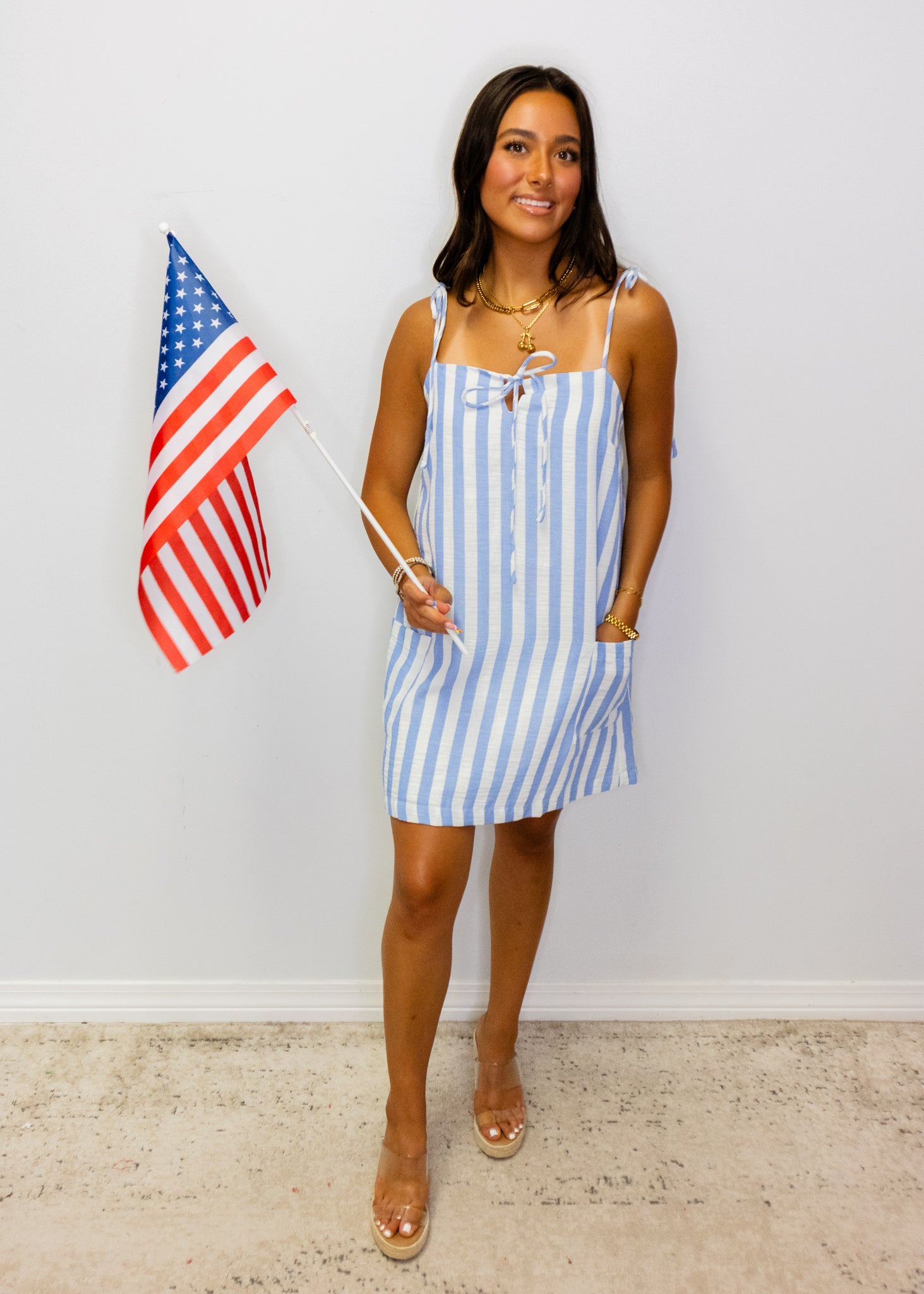 Blue Stripe Pocket Mini Dress