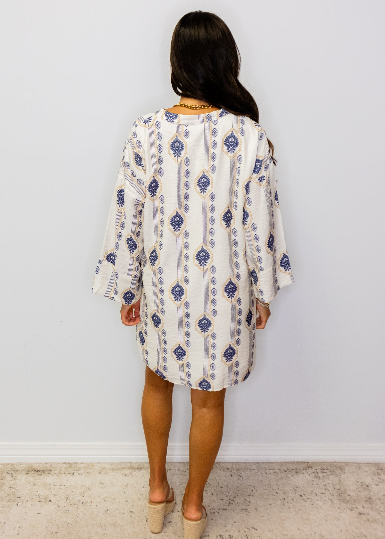 Navy & White Print Pocket Dress