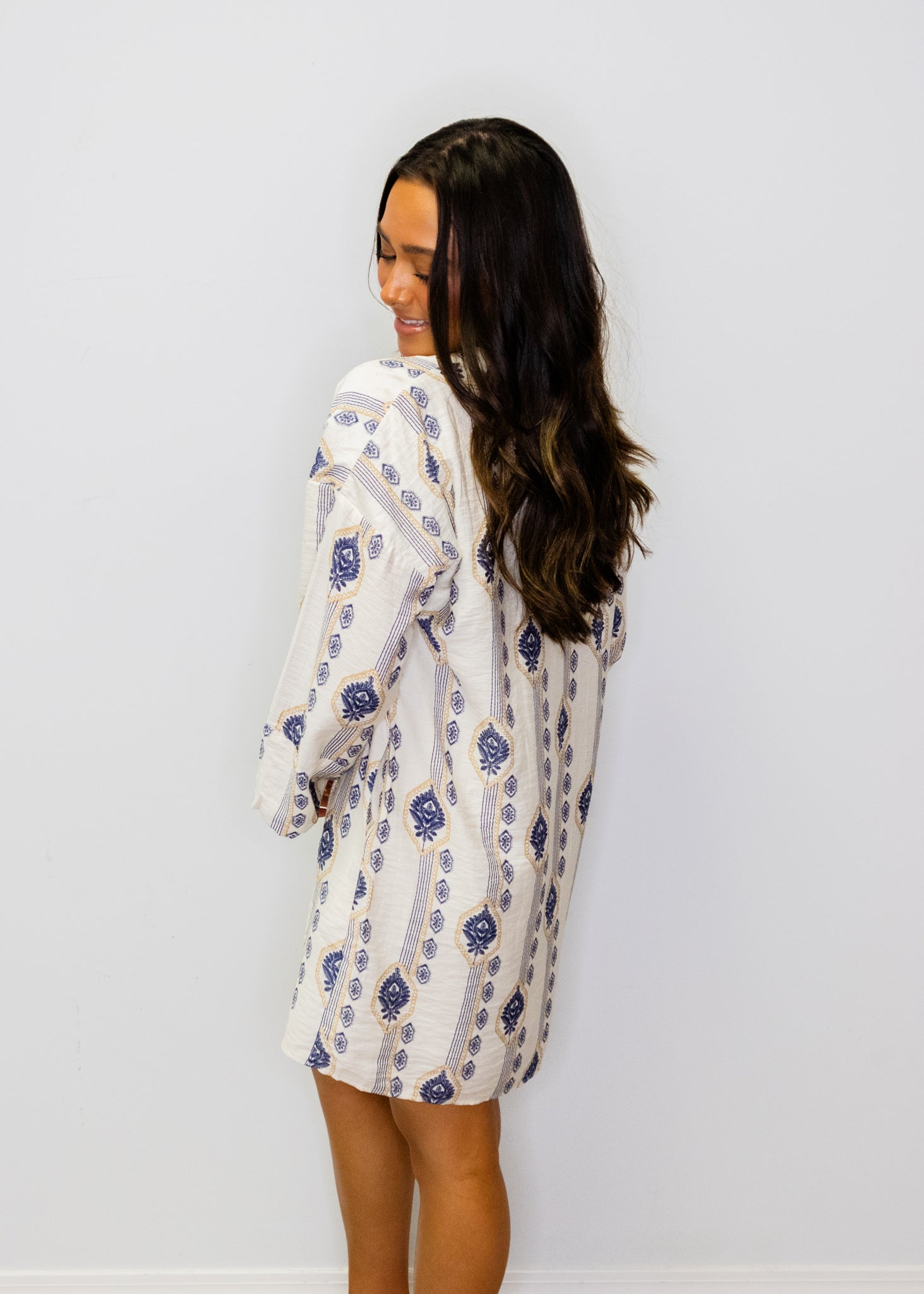 Navy & White Print Pocket Dress