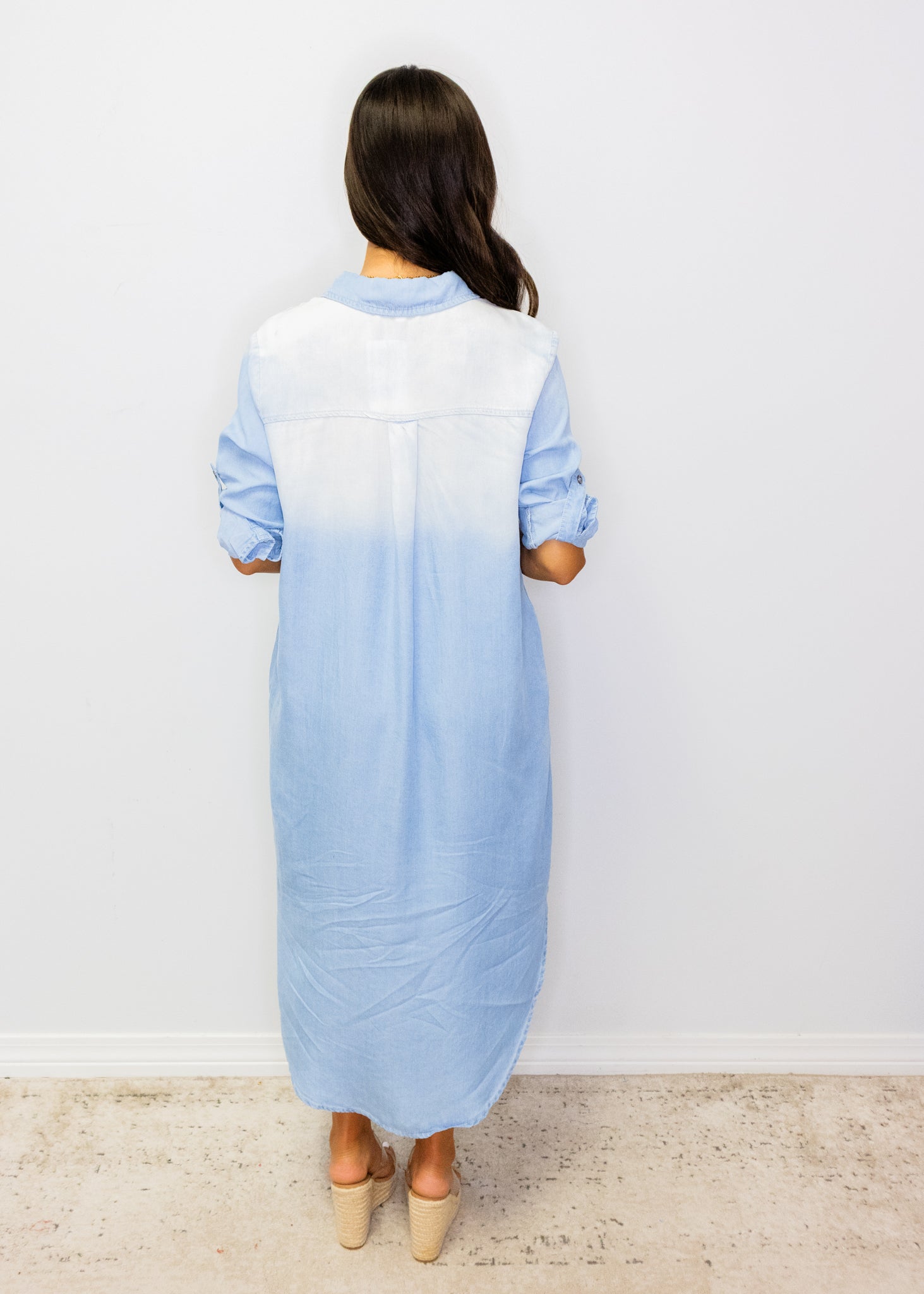 Light Denim Button-Up Midi Dress
