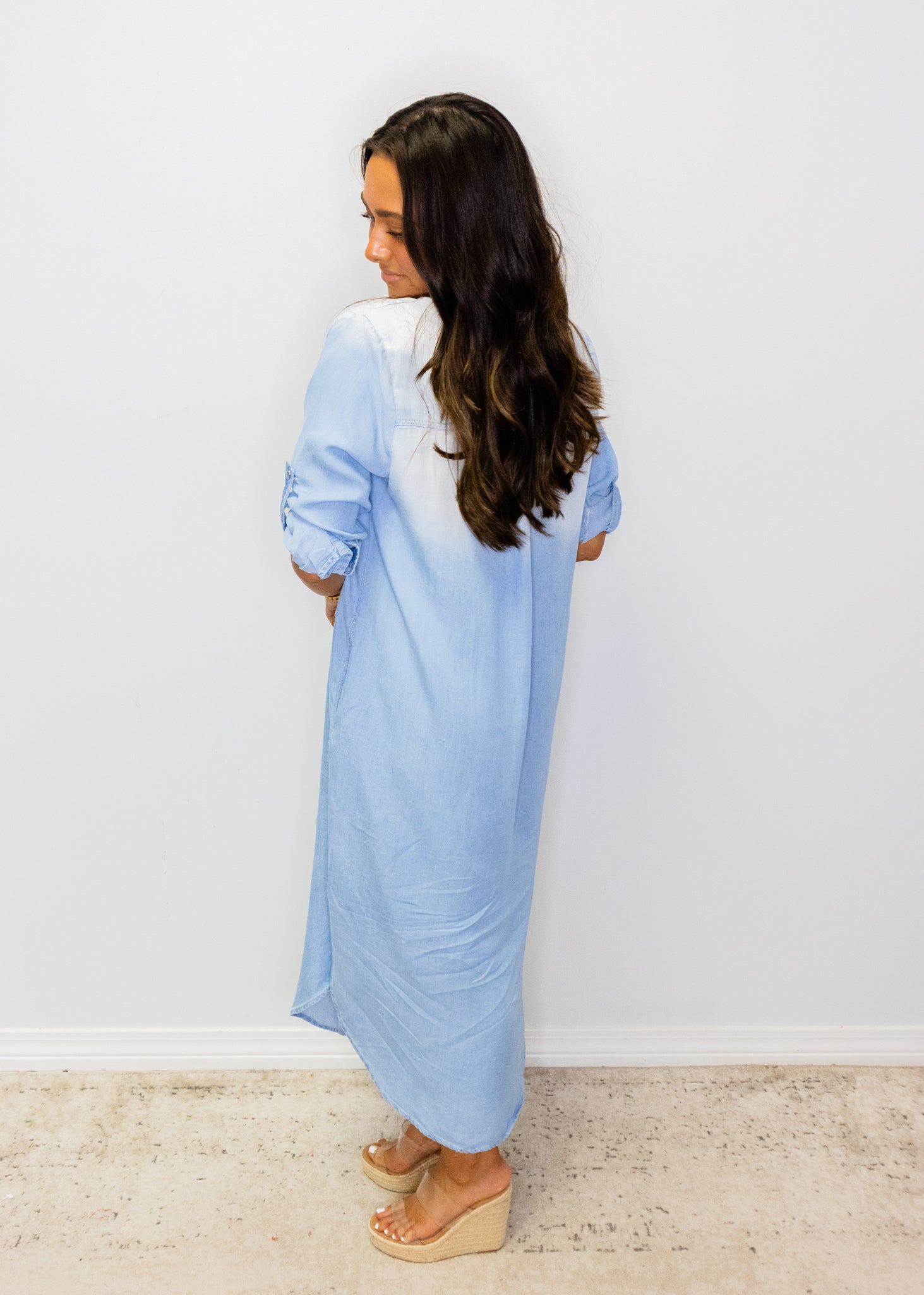 Light Denim Button-Up Midi Dress