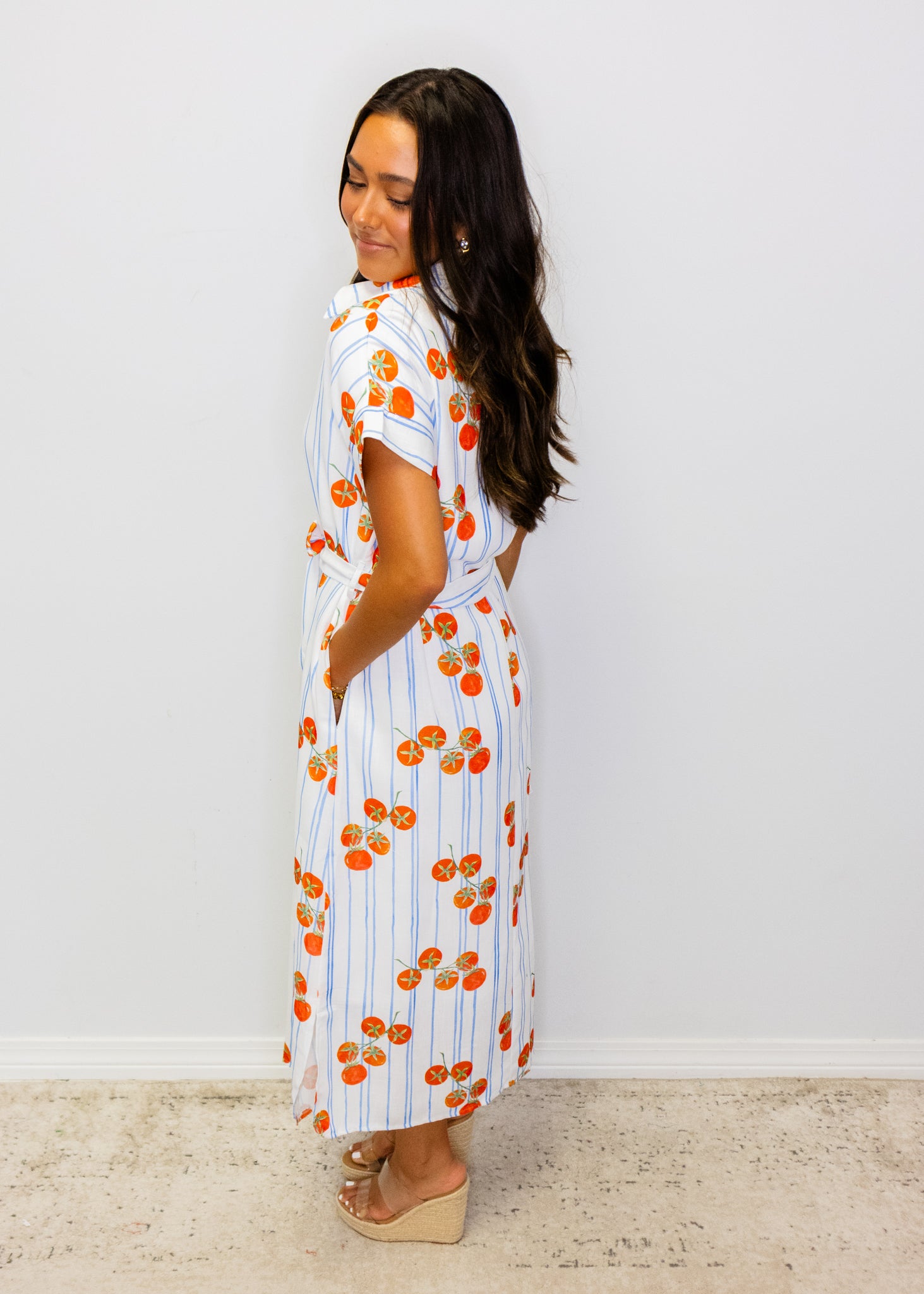 Tomatoes Stripe Button Midi Dress