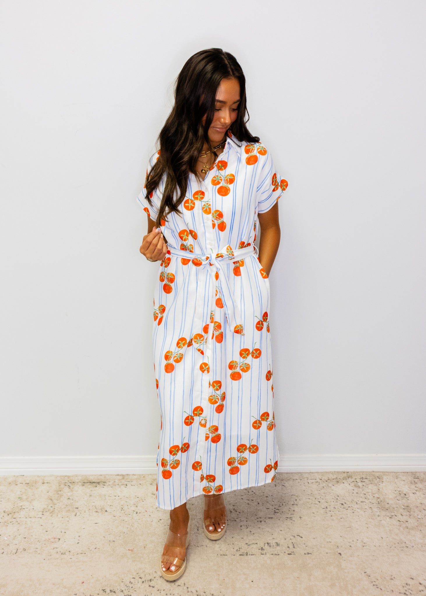 Tomatoes Stripe Button Midi Dress
