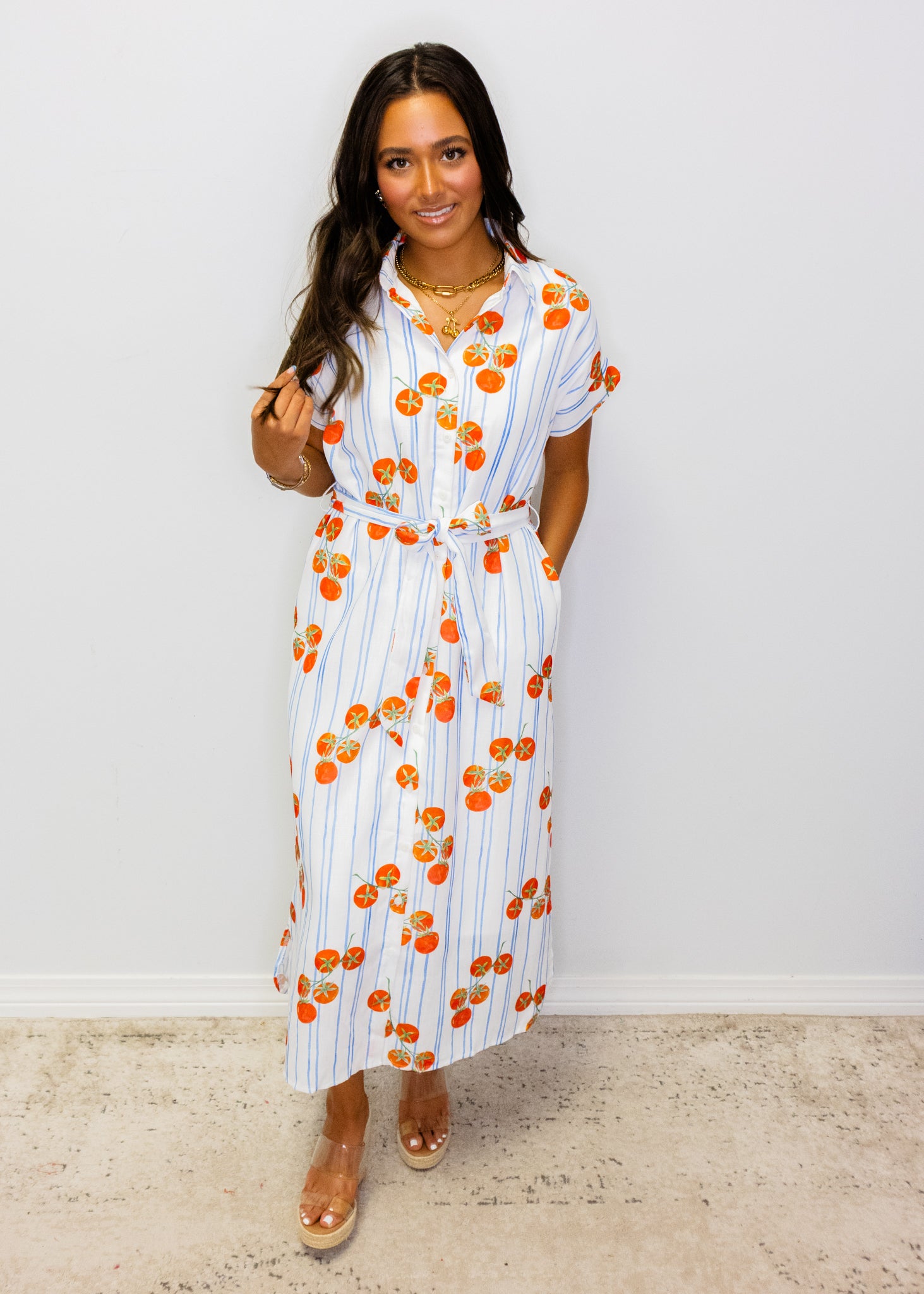 Tomatoes Stripe Button Midi Dress