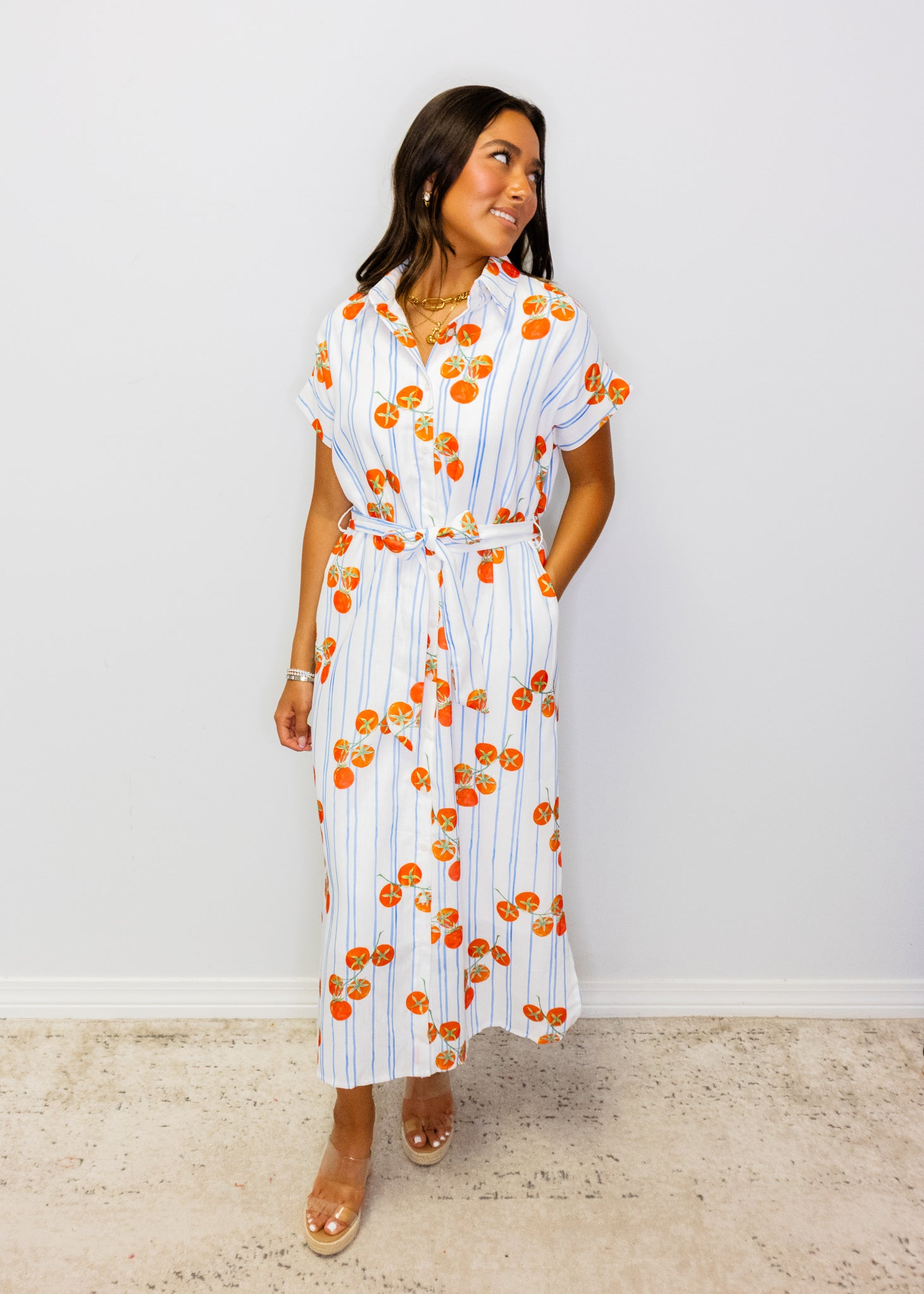 Tomatoes Stripe Button Midi Dress