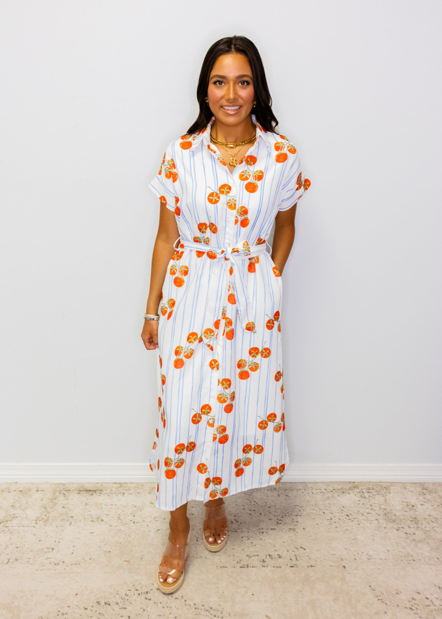 Tomatoes Stripe Button Midi Dress