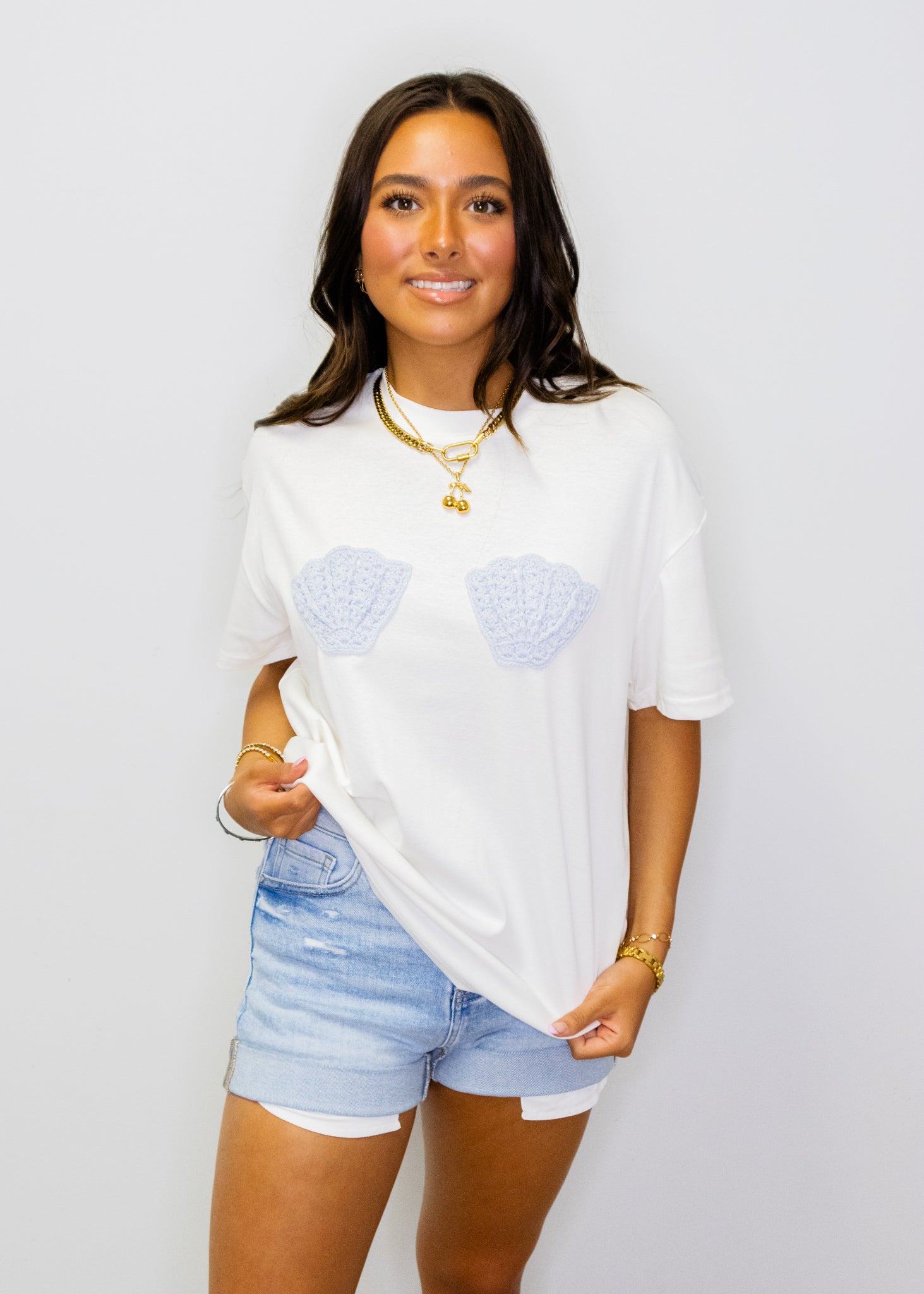 White Crochet Seashell Top