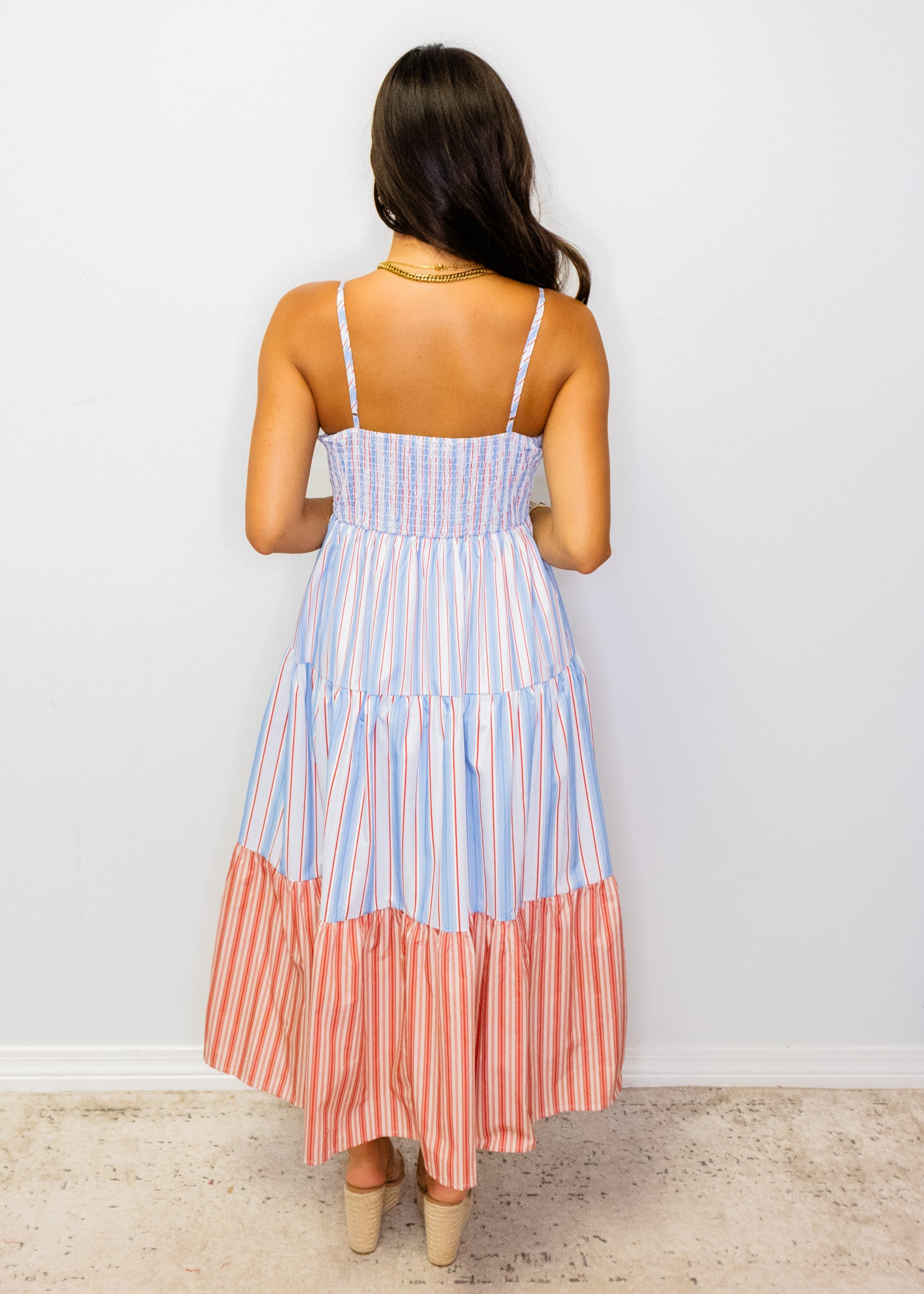 Blue & White Stripe Midi Dress