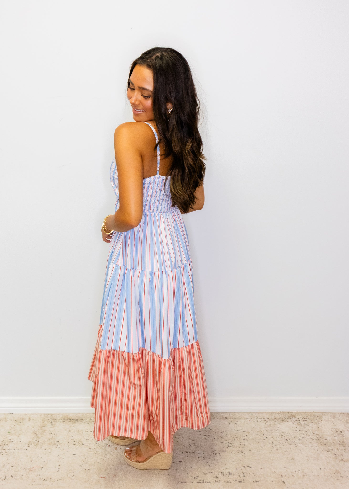Blue & White Stripe Midi Dress
