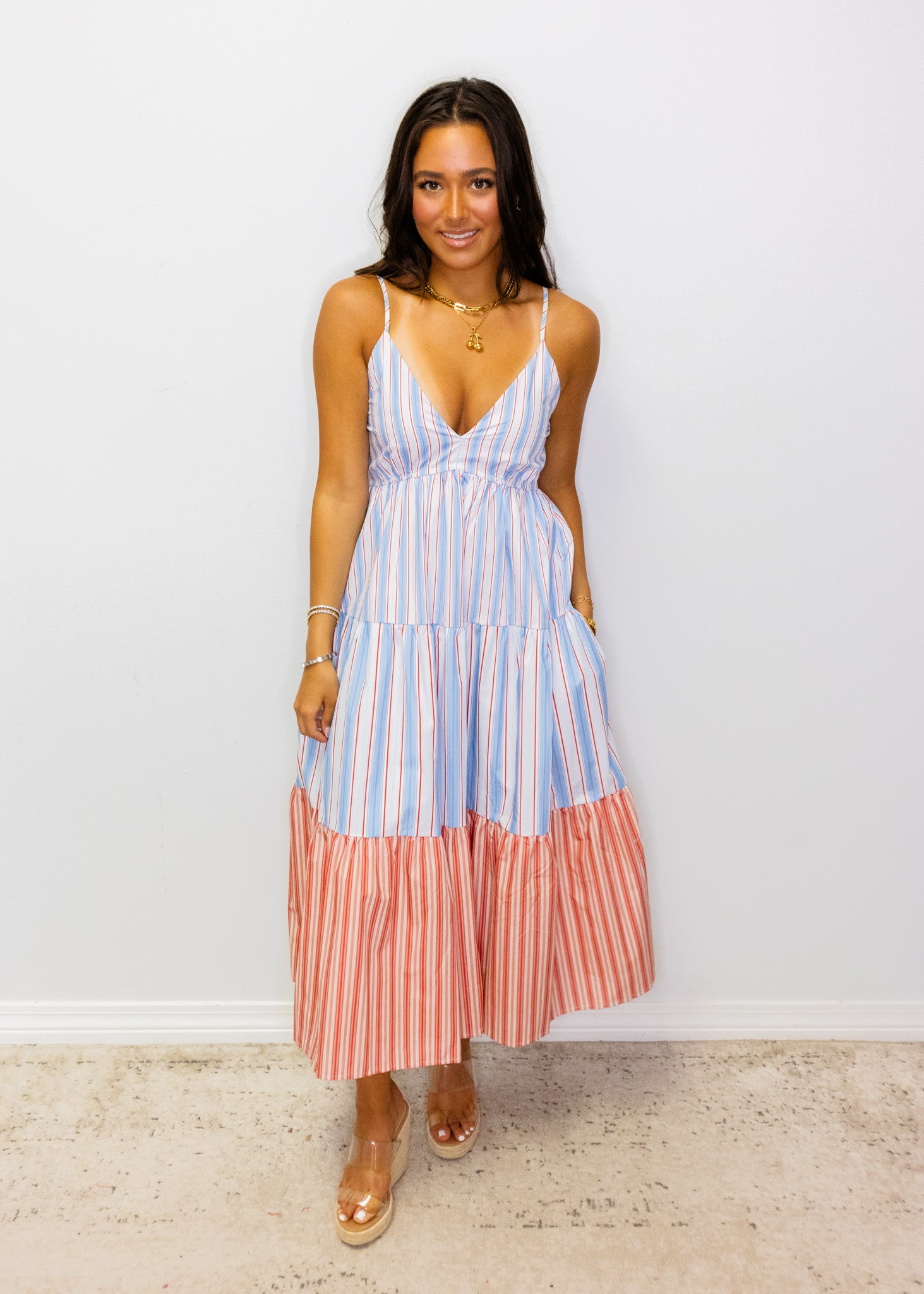 Blue & White Stripe Midi Dress