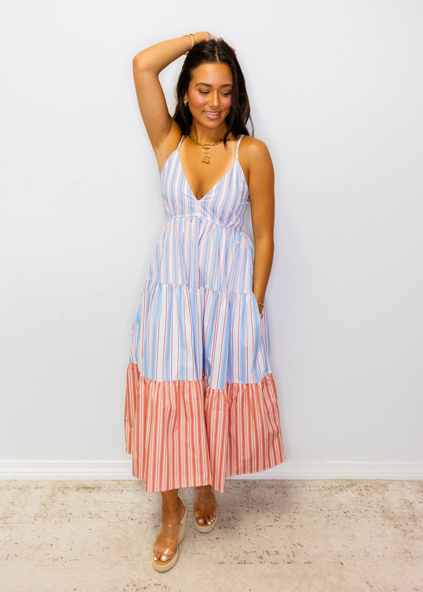 Blue & White Stripe Midi Dress