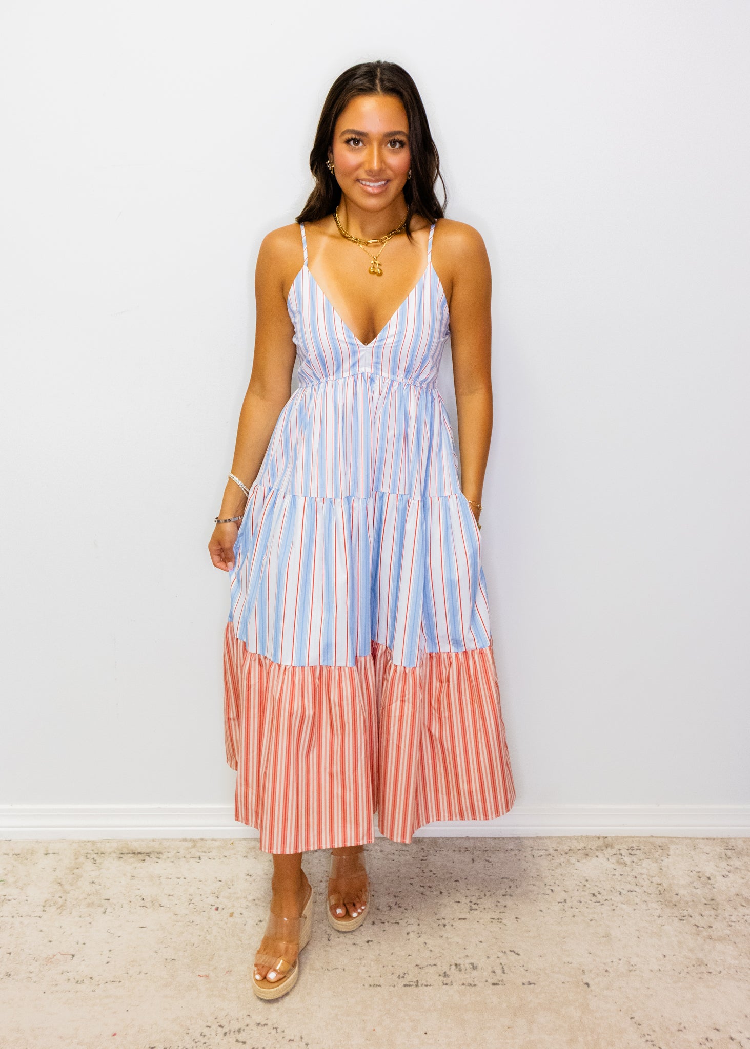 Blue & White Stripe Midi Dress