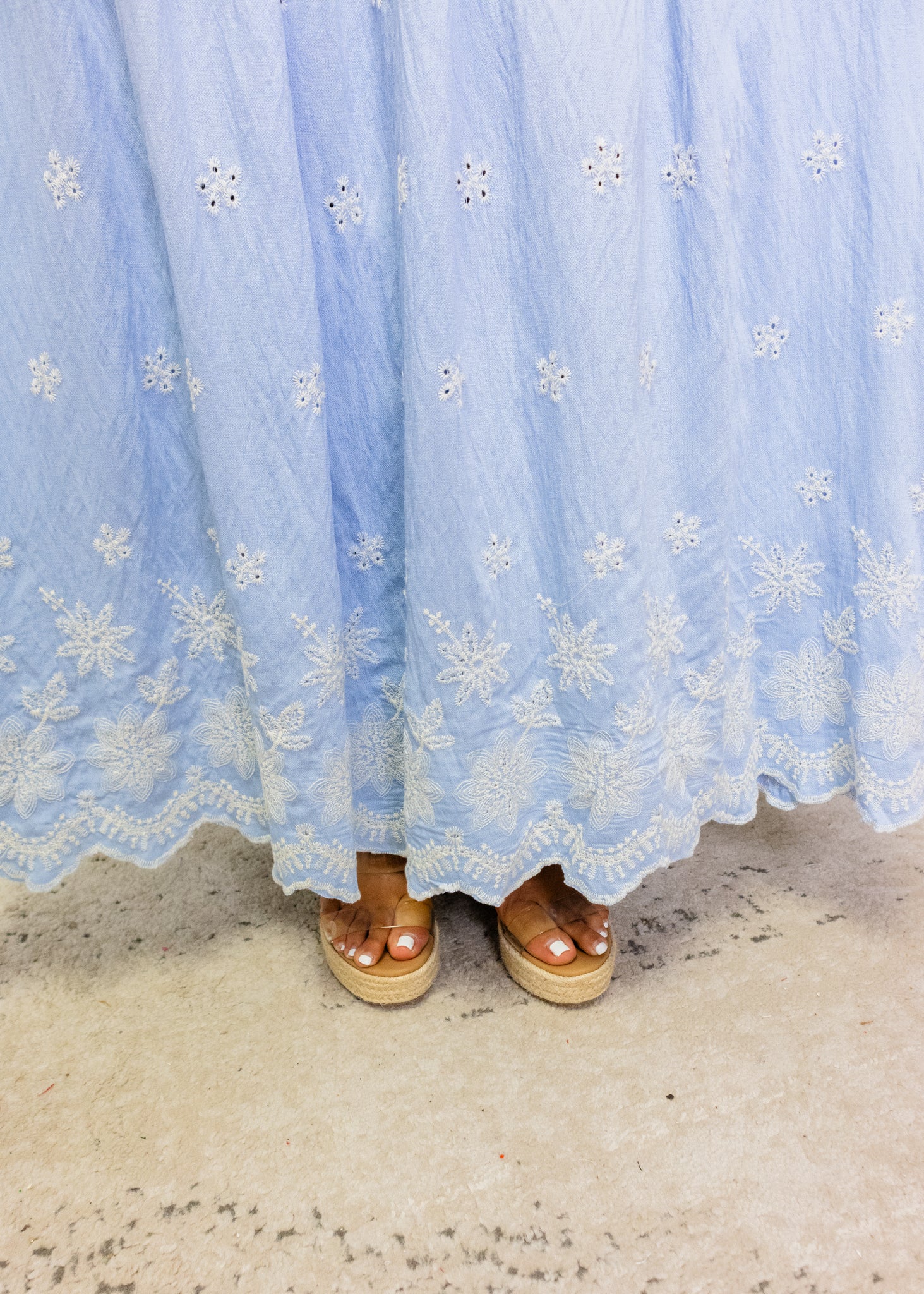Blue Embroidered Smocked Maxi Dress