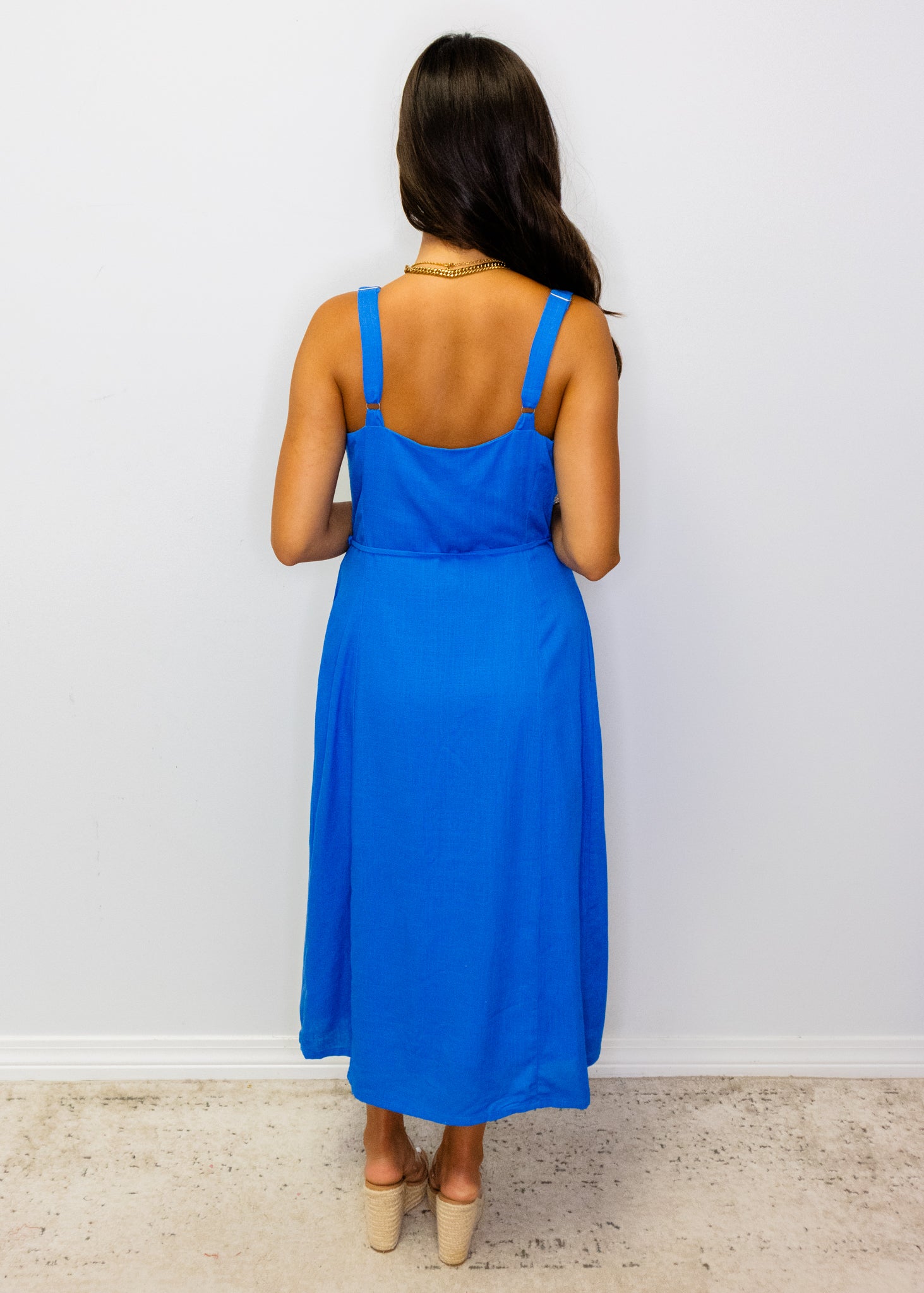 Cobalt Button Down Midi Dress