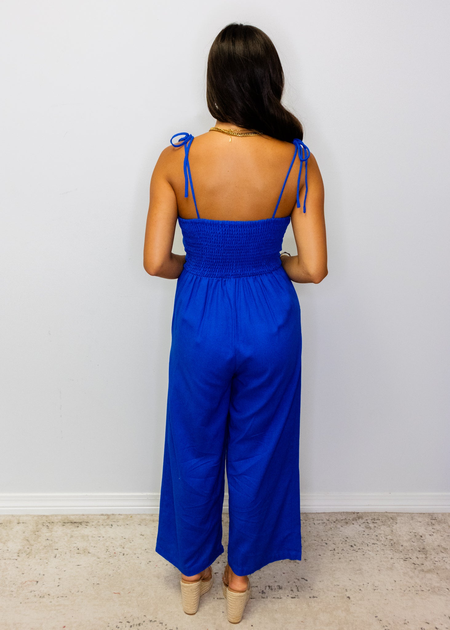 Cobalt Blue Smocked Jumpsuit