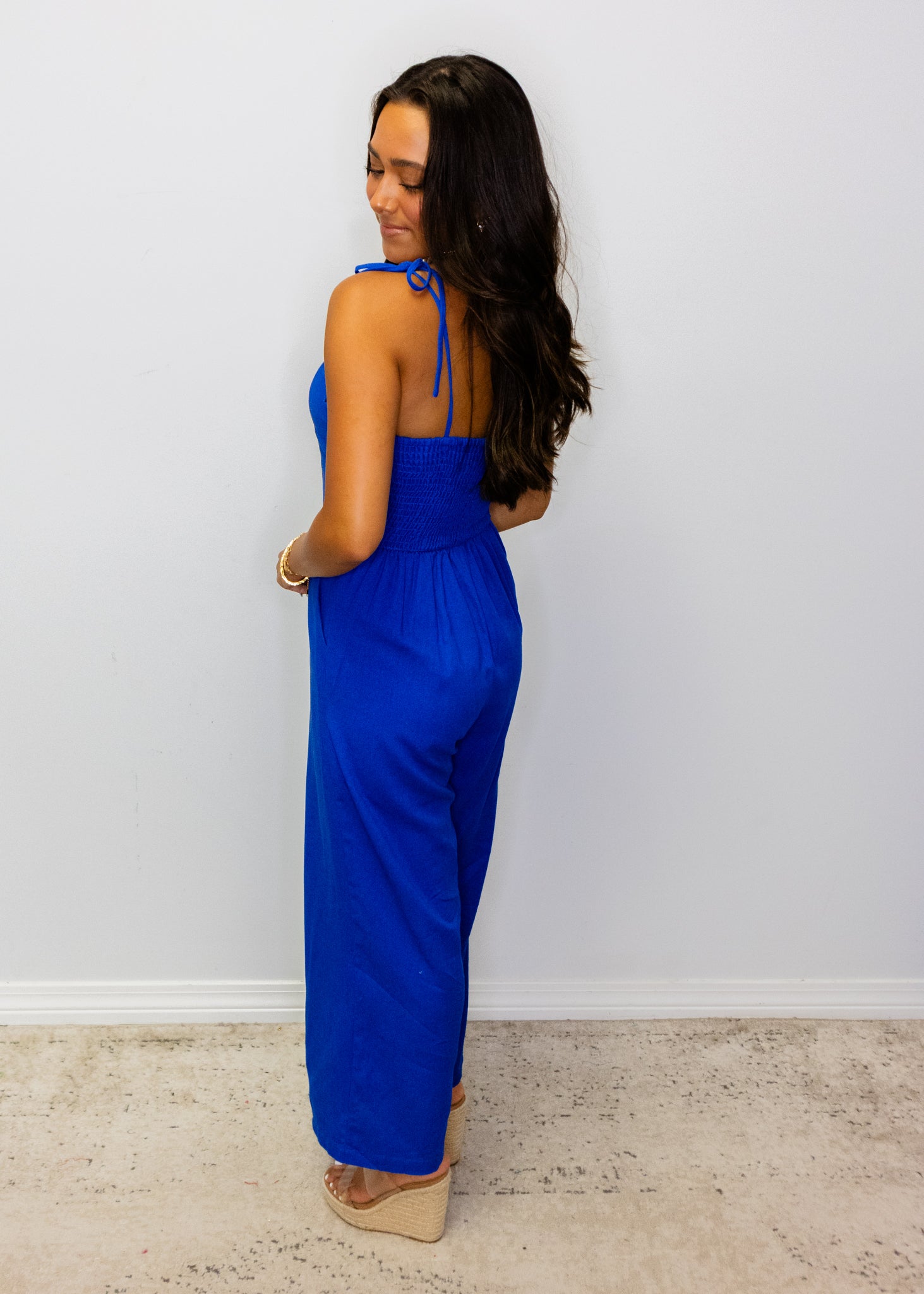 Cobalt Blue Smocked Jumpsuit