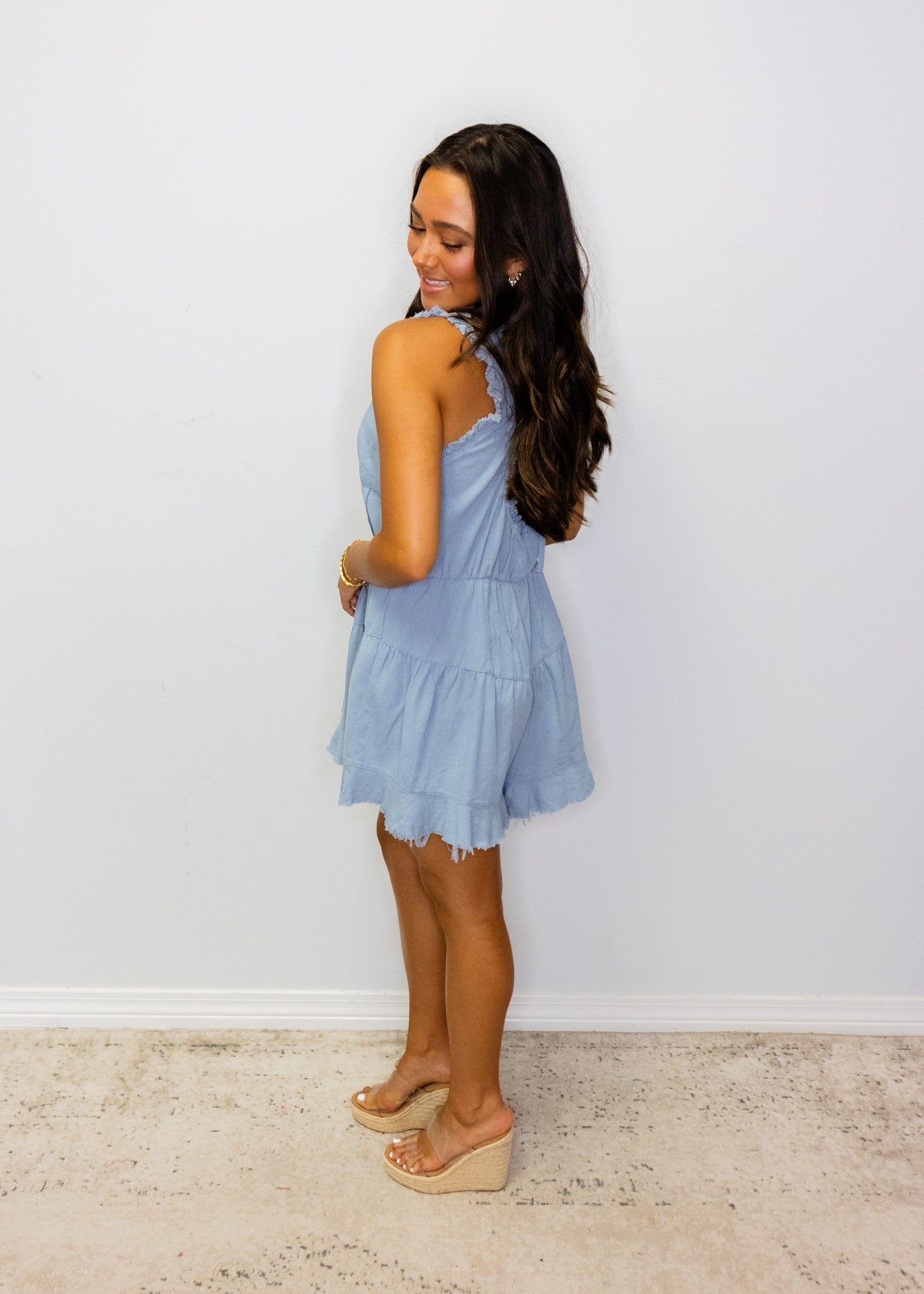 Denim Tie Back Flowy Romper