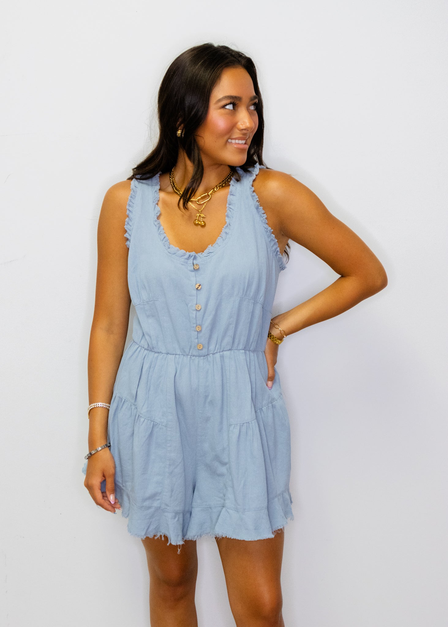 Denim Tie Back Flowy Romper