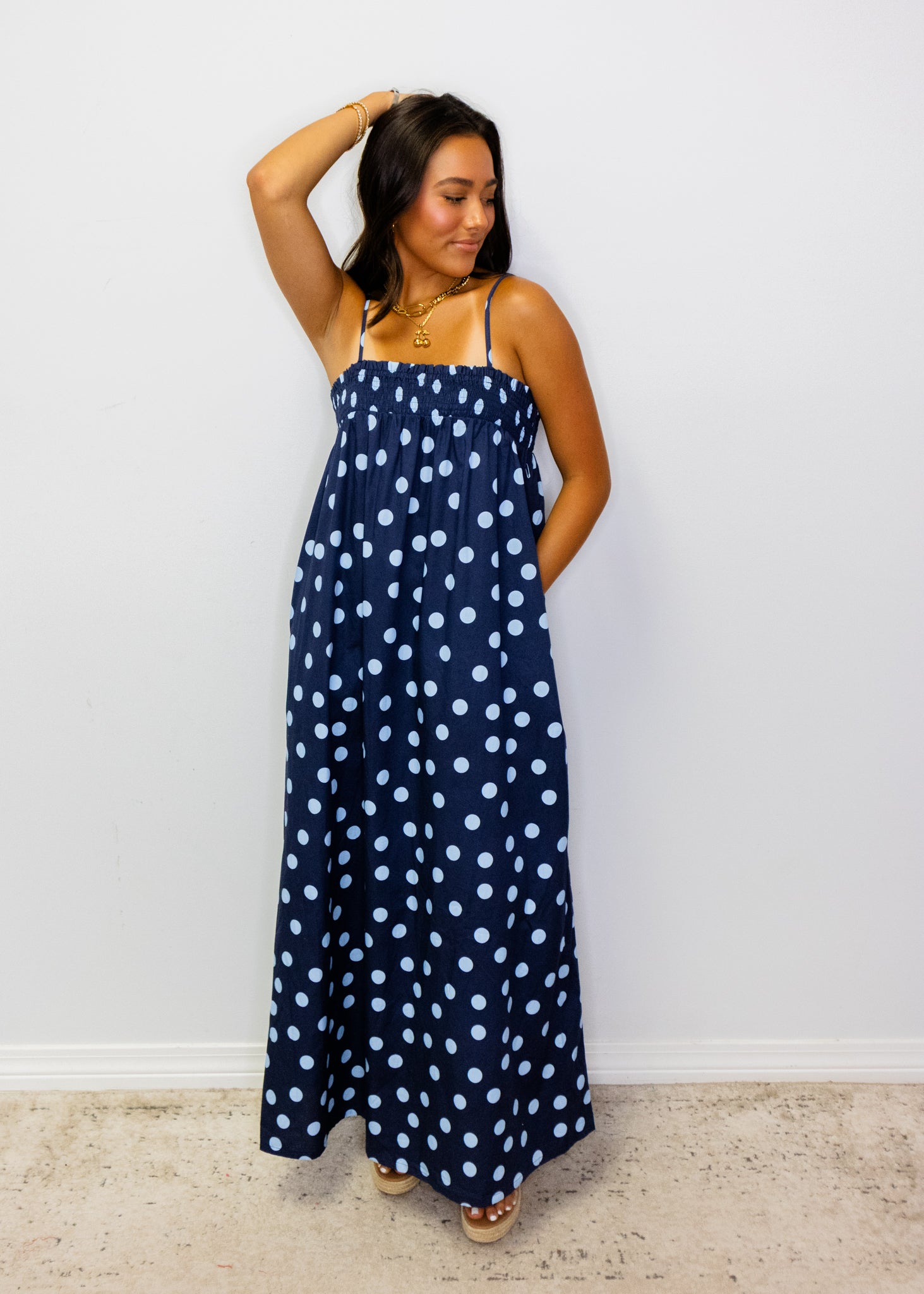 Midnight Polka Dot Maxi Dress