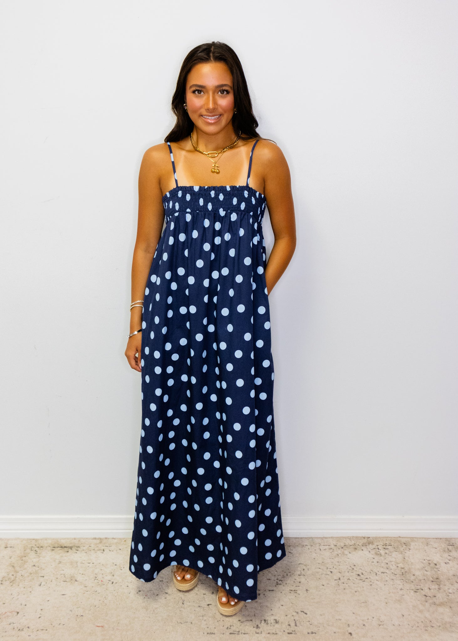 Midnight Polka Dot Maxi Dress