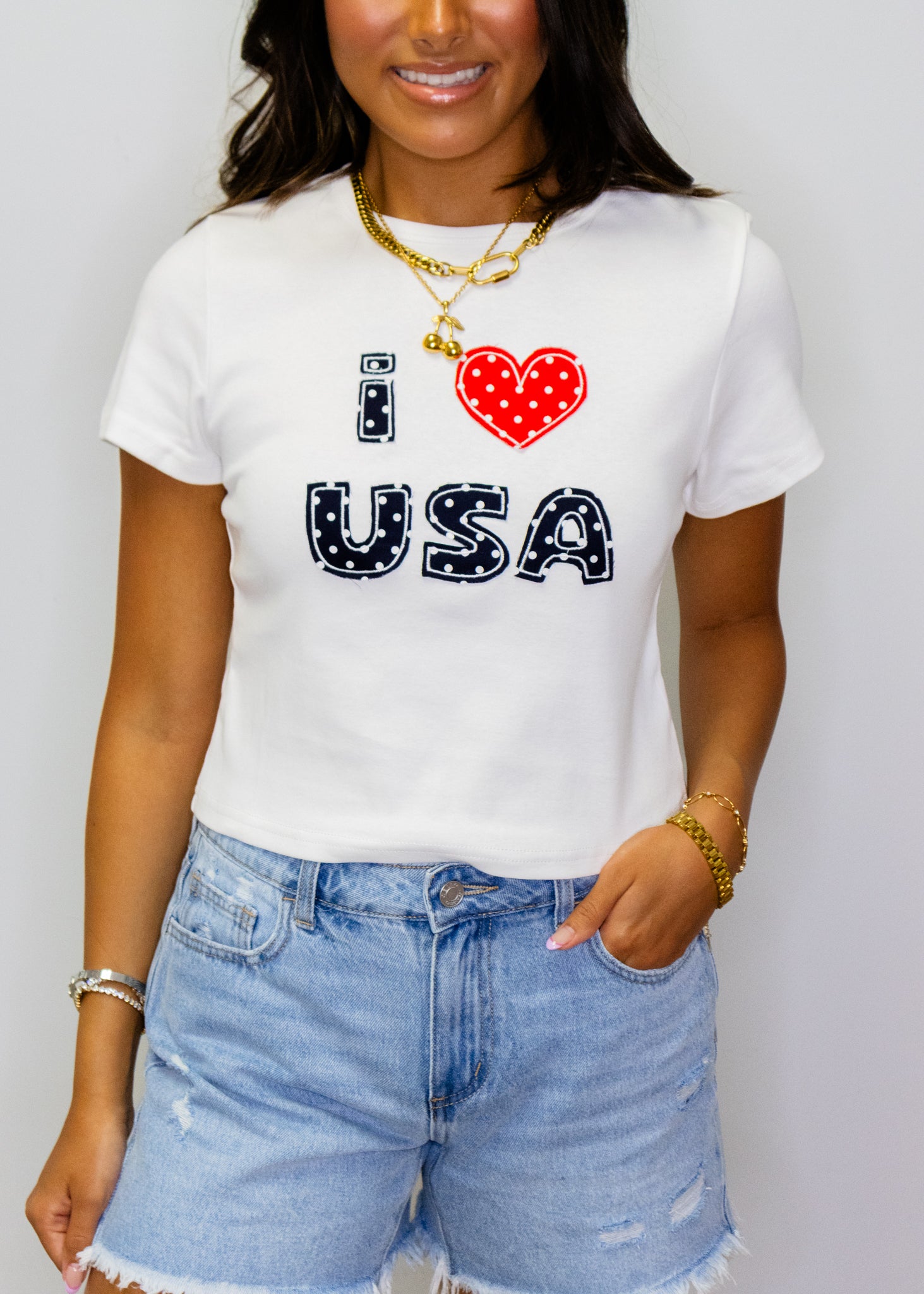 White I Love USA Top
