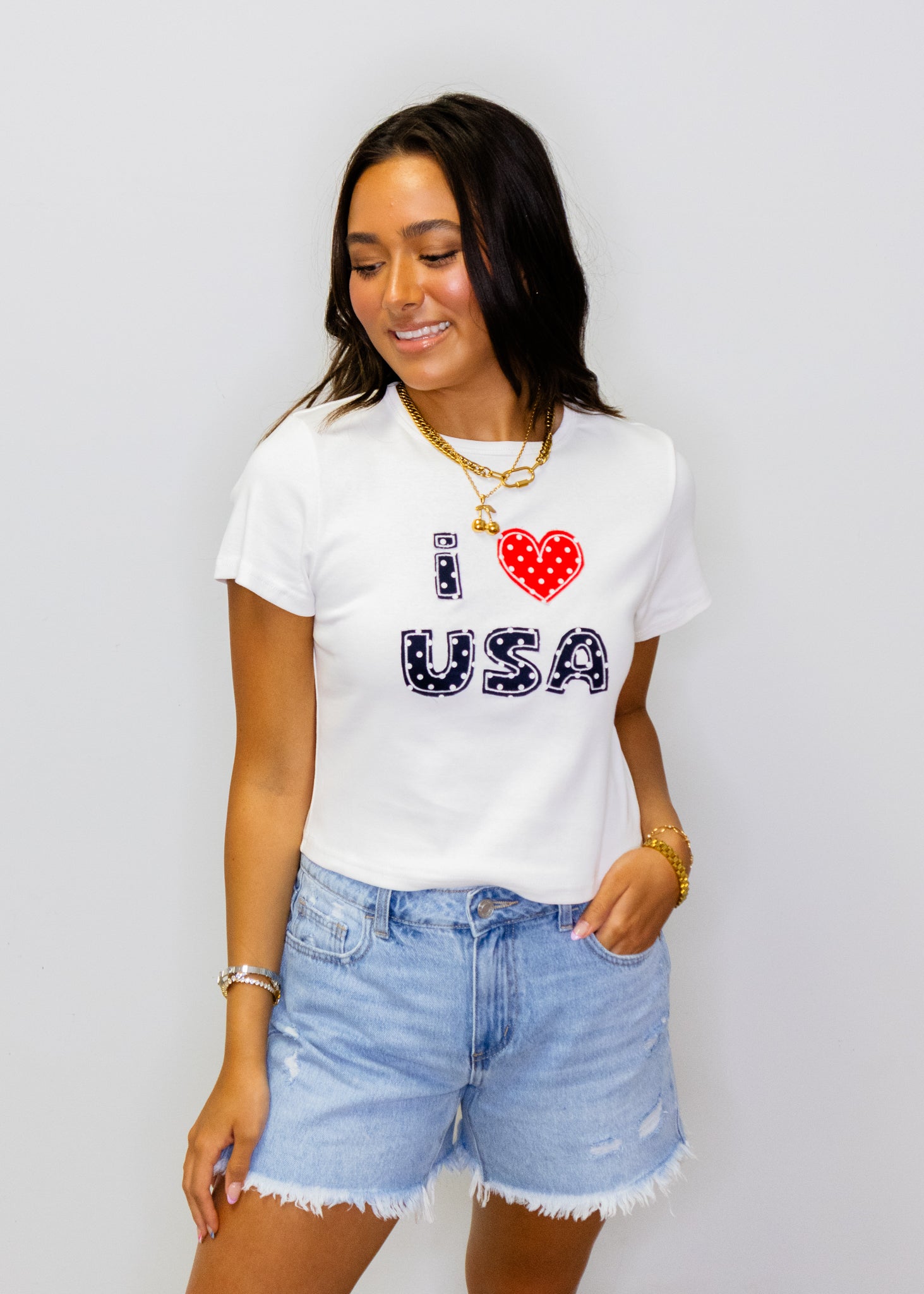 White I Love USA Top