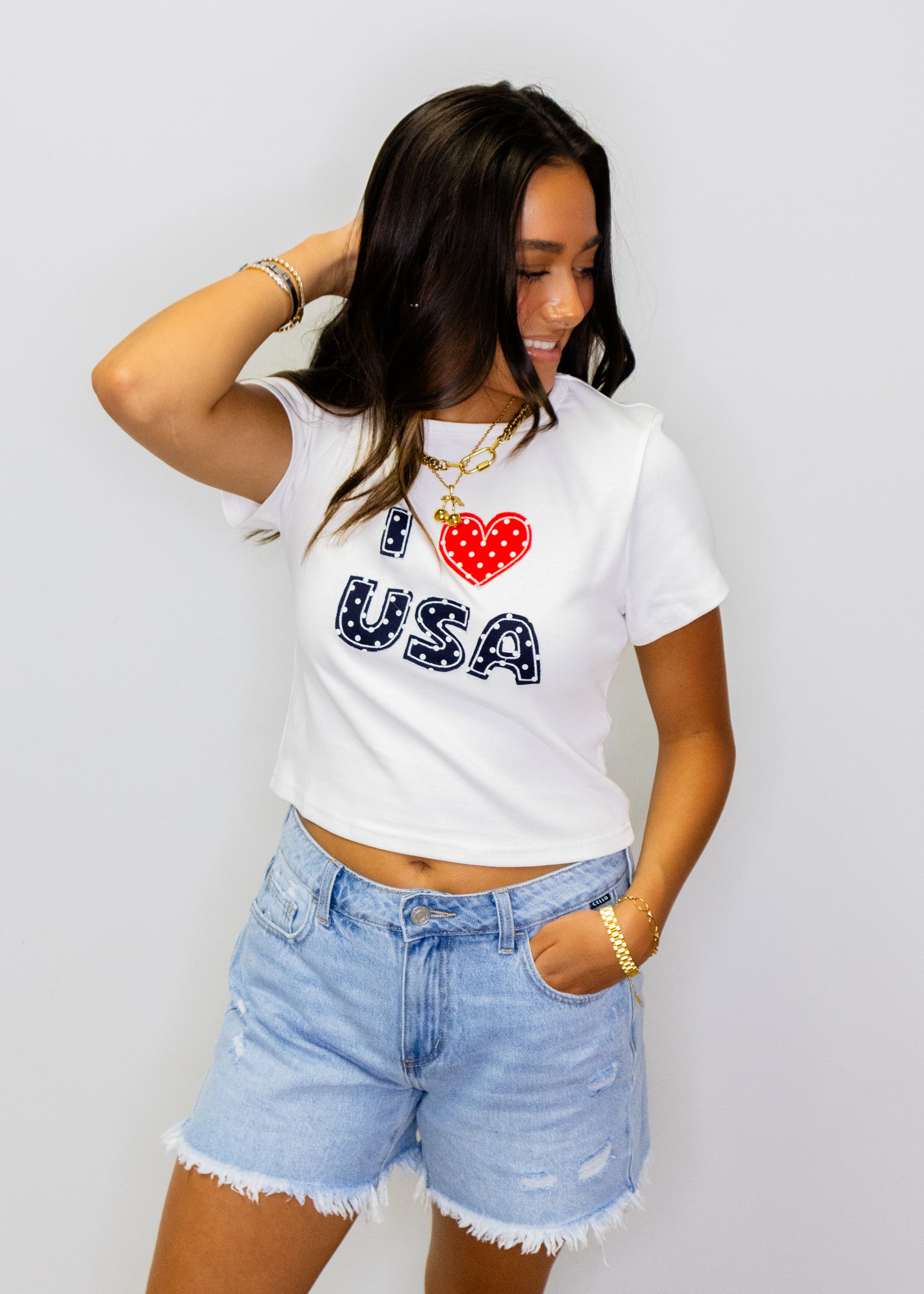 White I Love USA Top