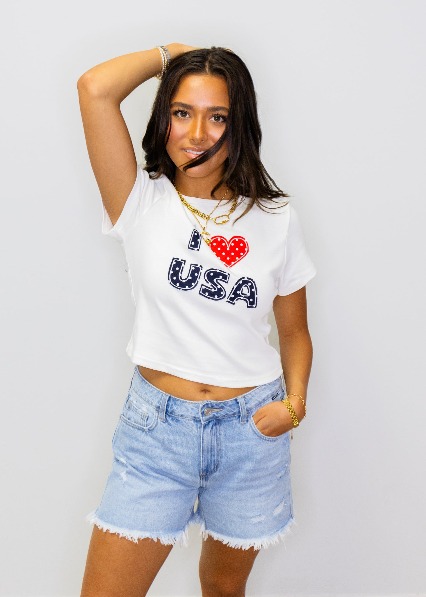 White I Love USA Top