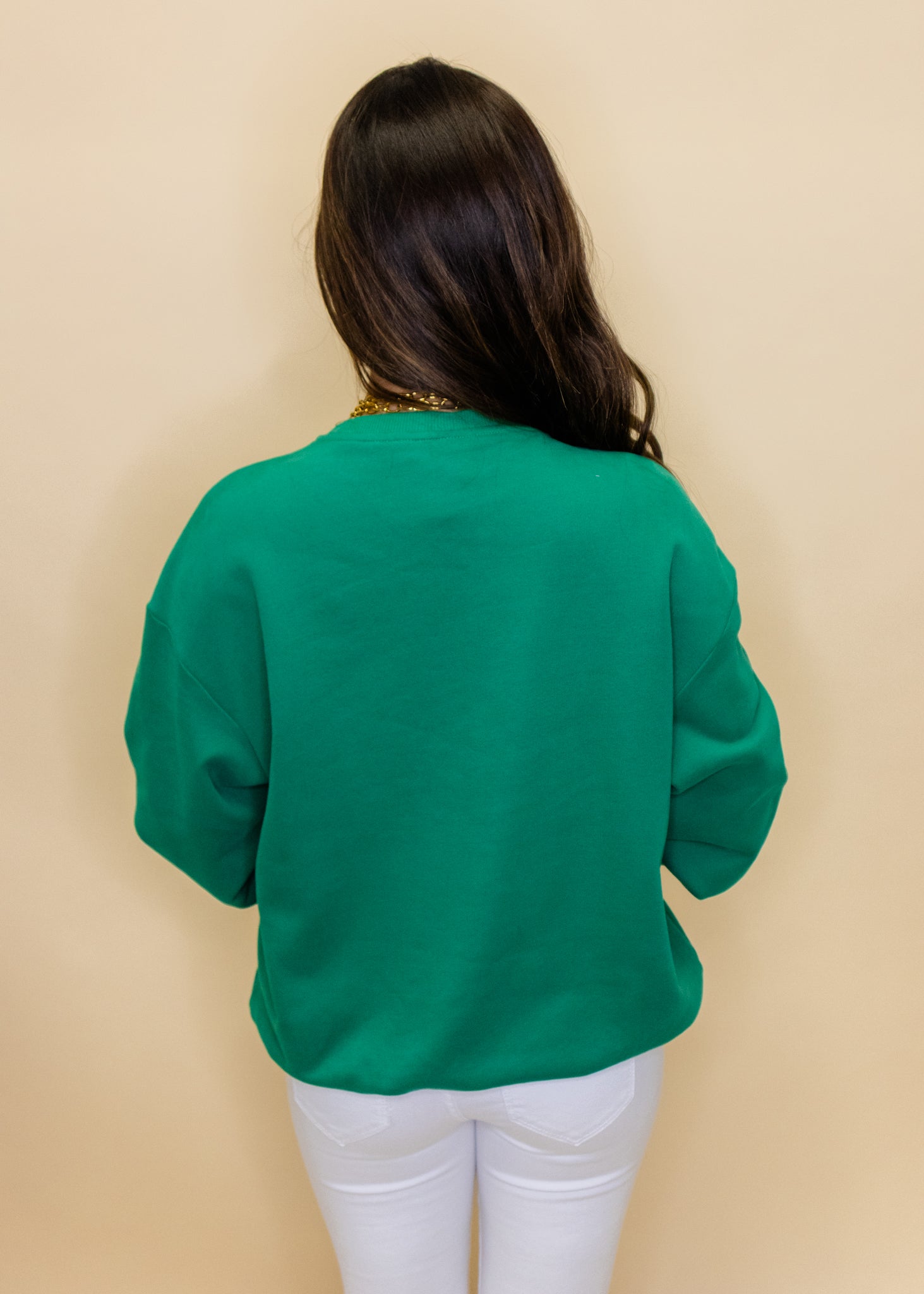 Emerald Green Oversized Rhinestone Bow Sweatshirt