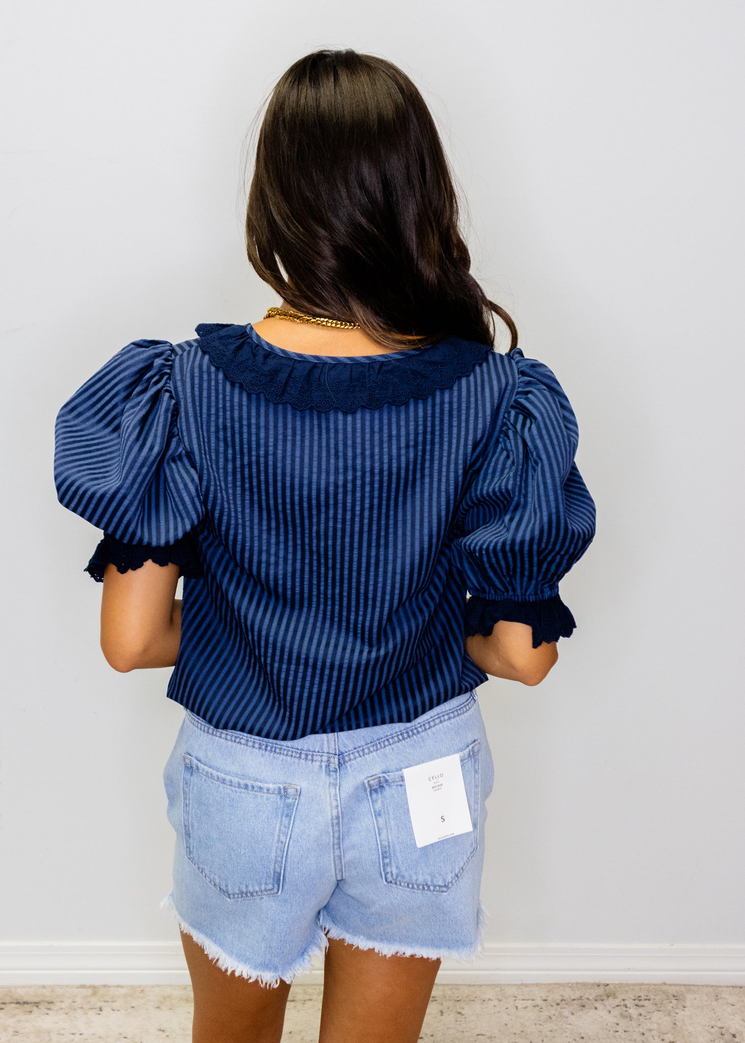 Navy Ruffle Detail Blouse
