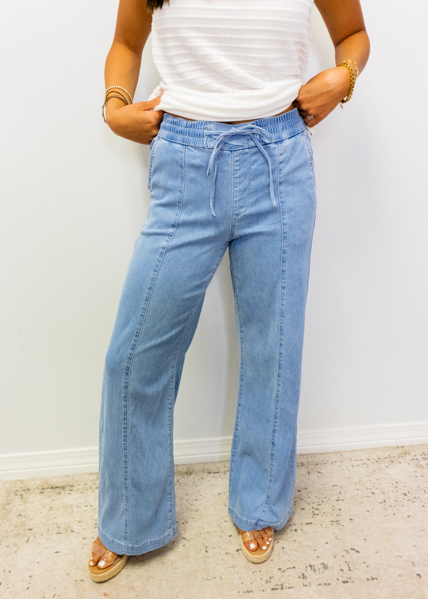 French Blue Elastic Waist Pants