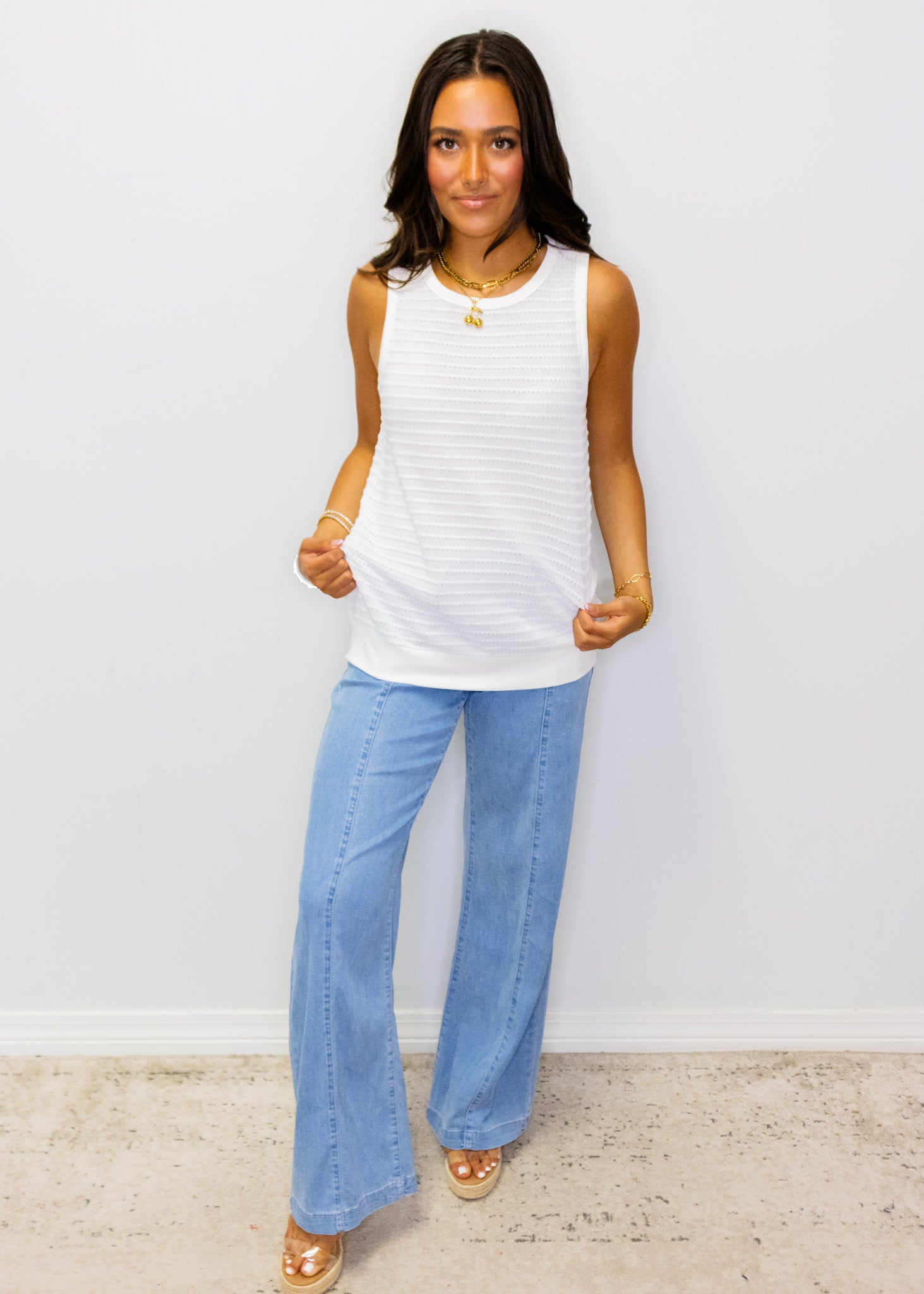 French Blue Elastic Waist Pants