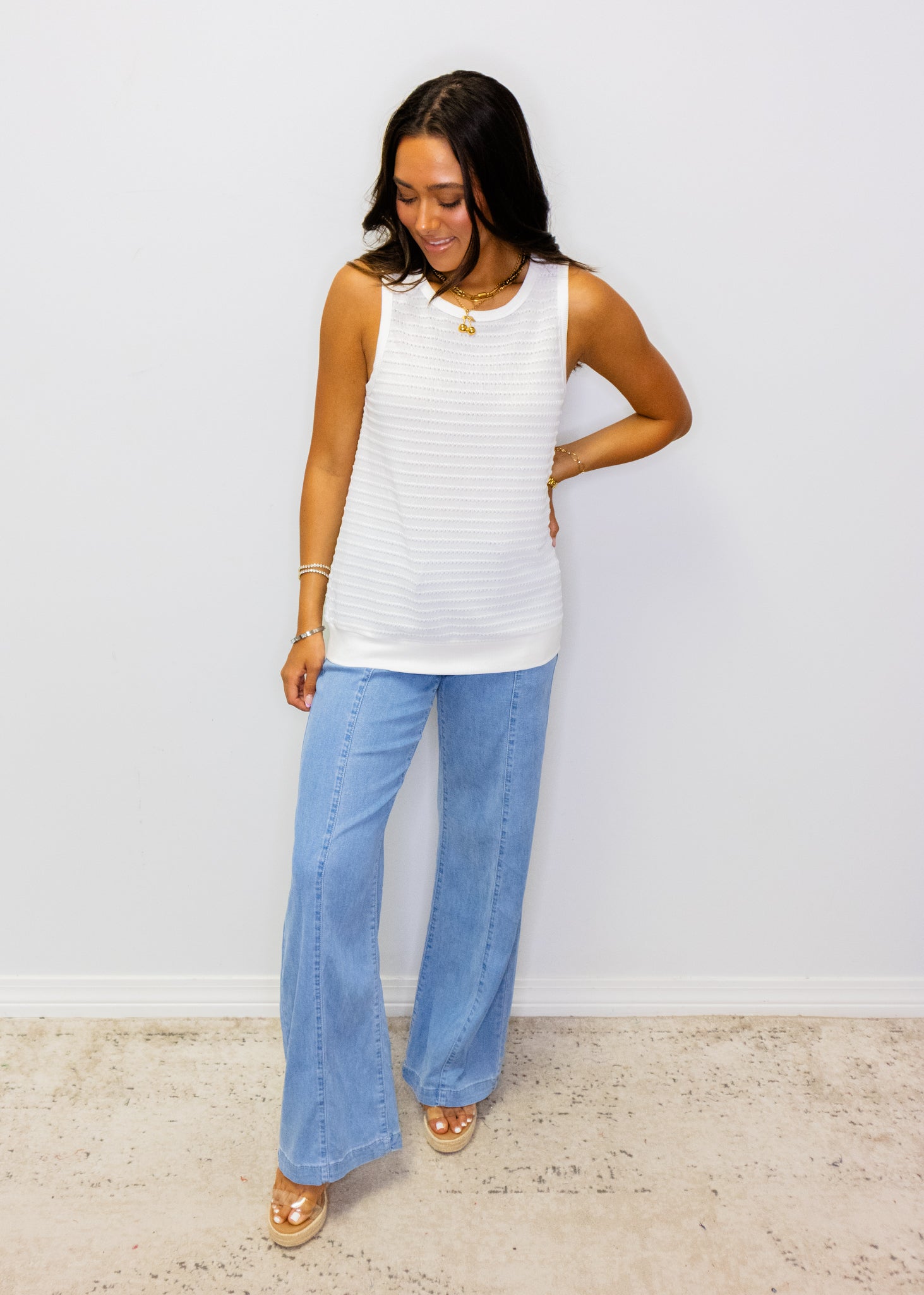 White Knit Sleeveless Tank
