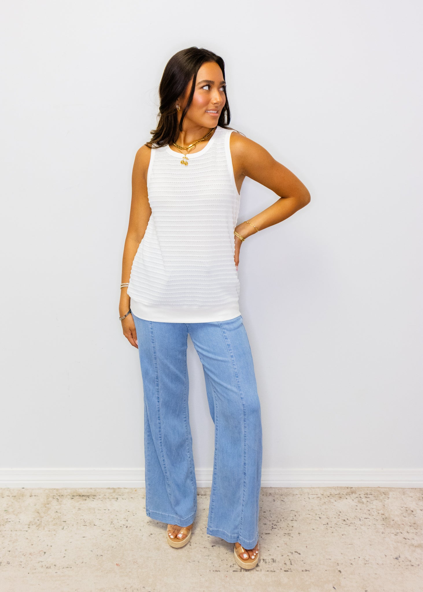 White Knit Sleeveless Tank