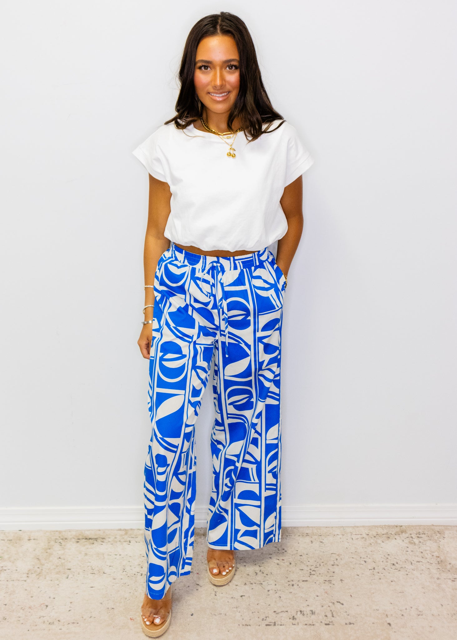 Blue Geometric Print Pants