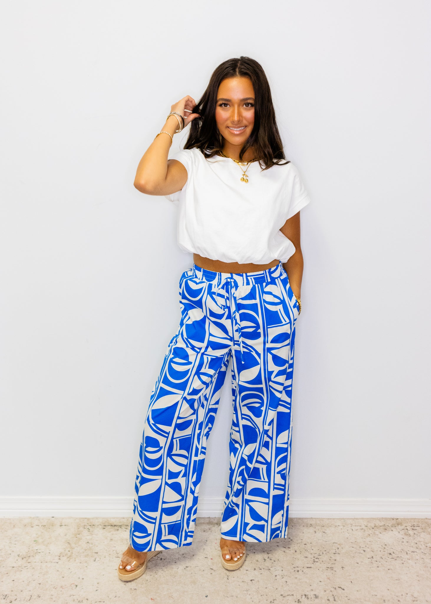 Blue Geometric Print Pants