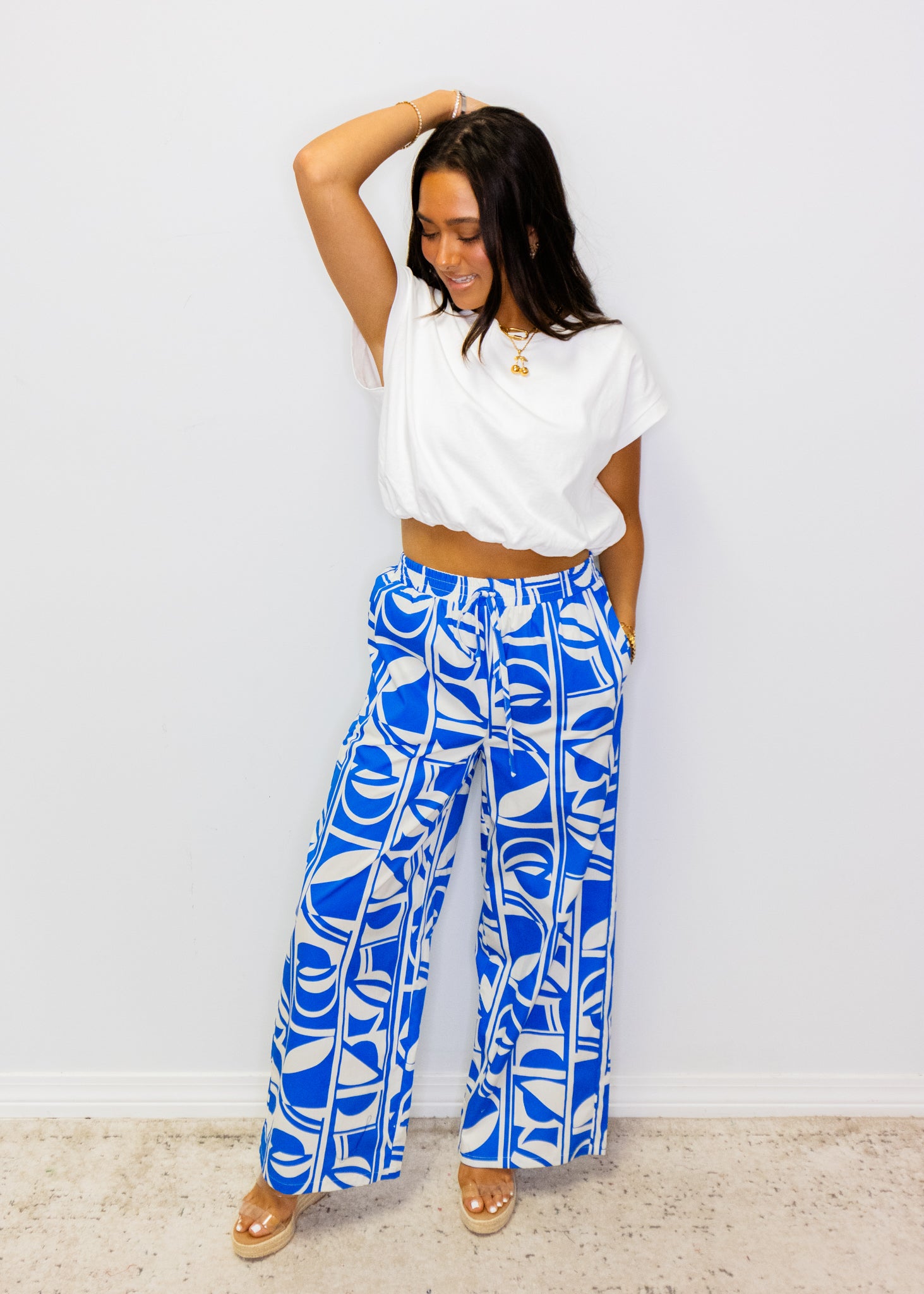 Blue Geometric Print Pants