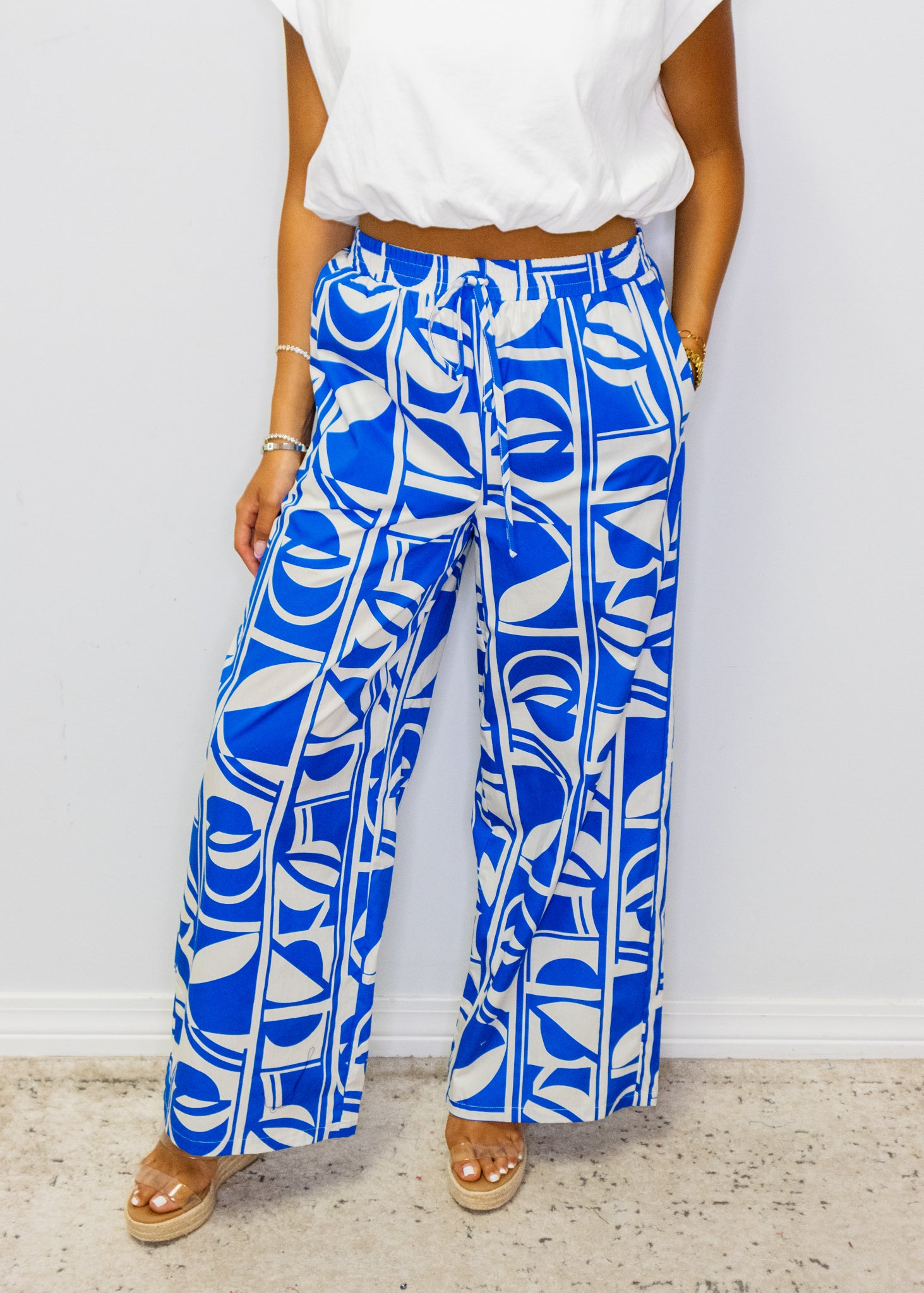 Blue Geometric Print Pants