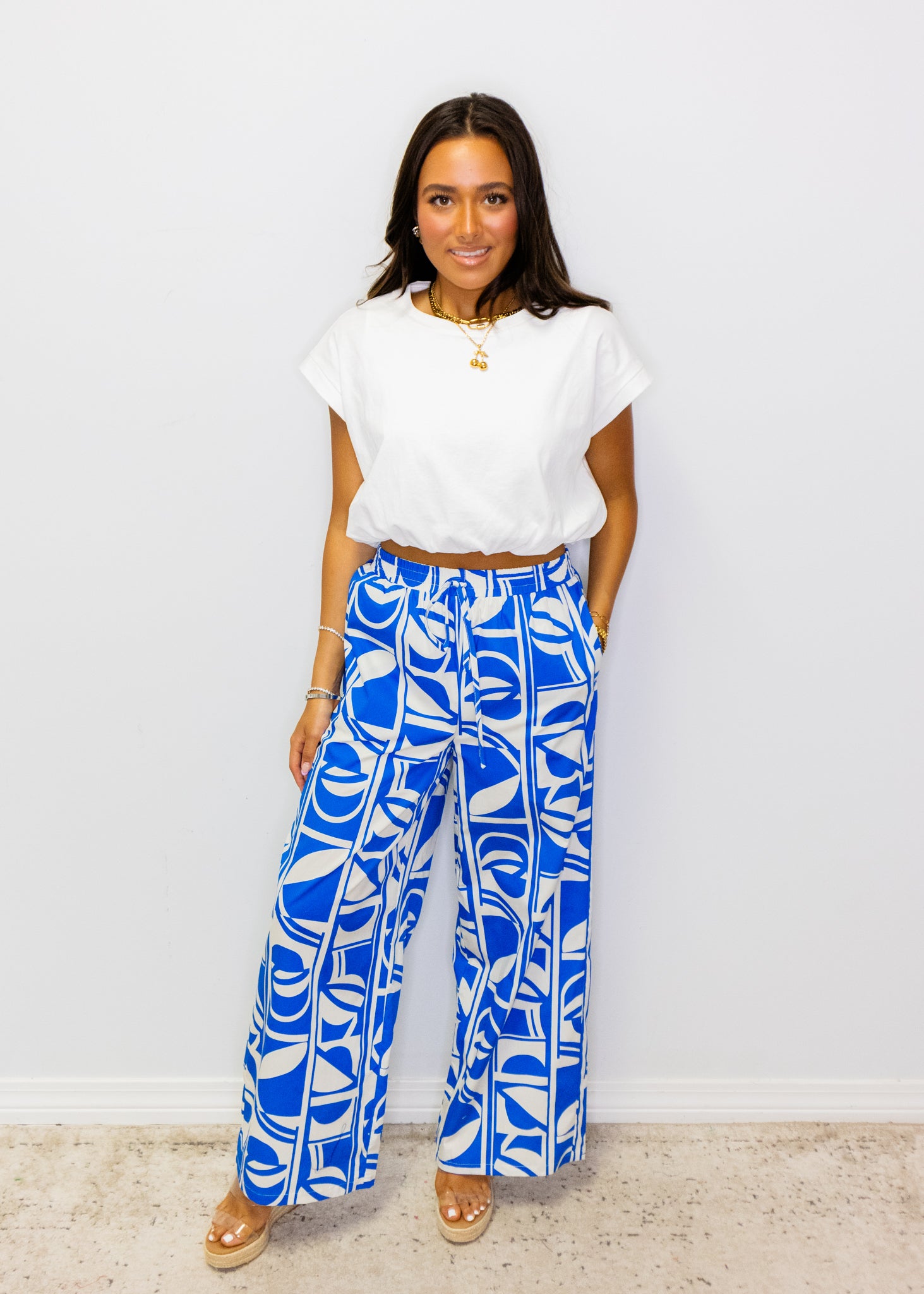 Blue Geometric Print Pants