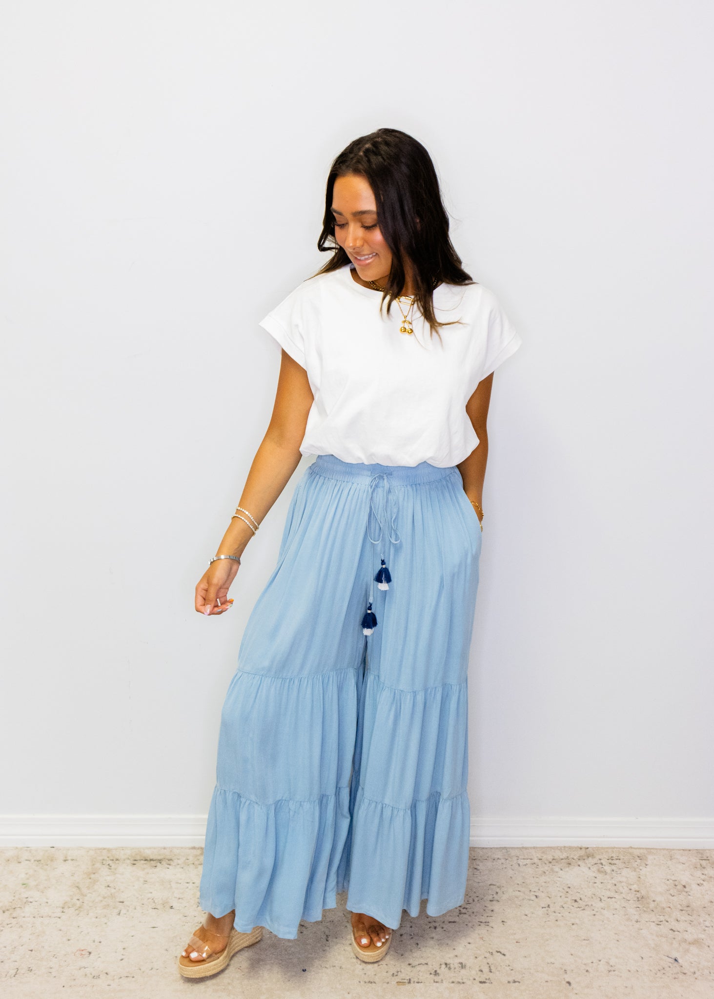 Blue Washed Boho Palazzo Pants
