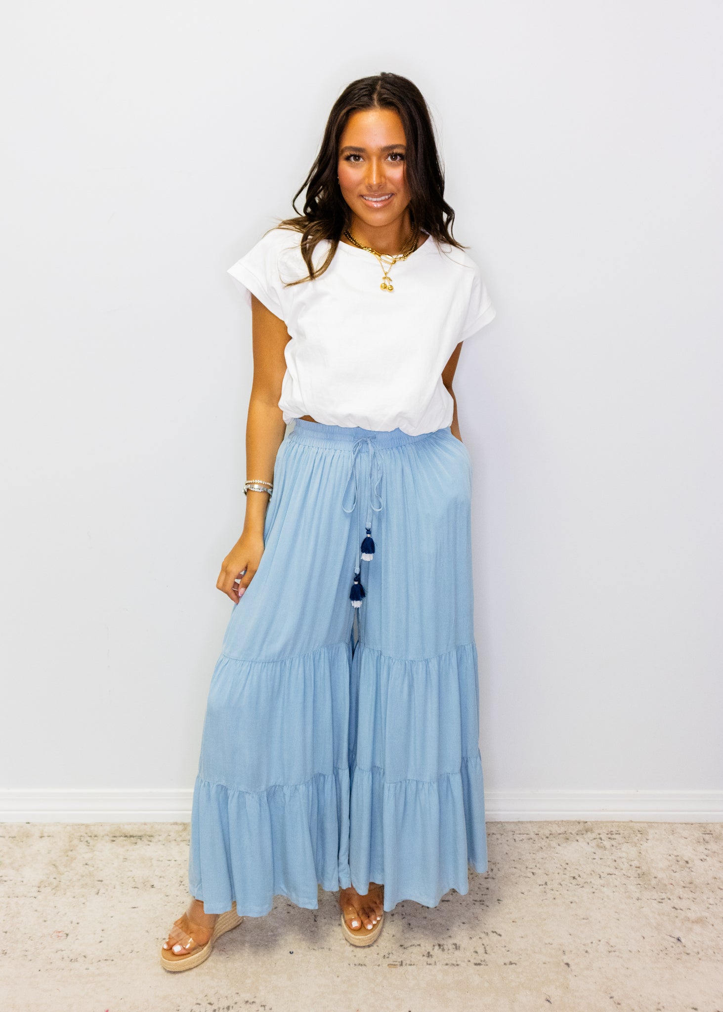 Blue Washed Boho Palazzo Pants