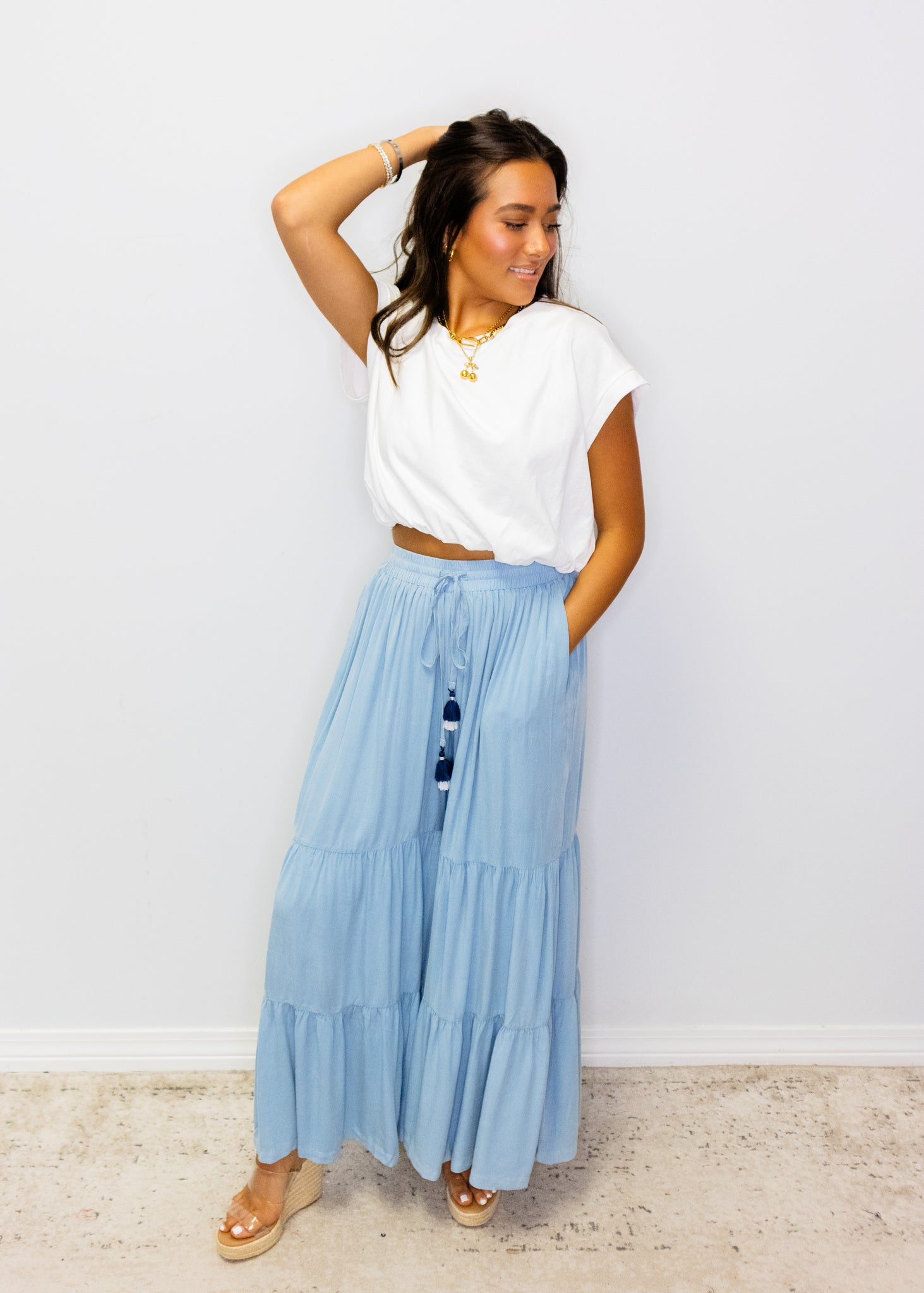 Blue Washed Boho Palazzo Pants