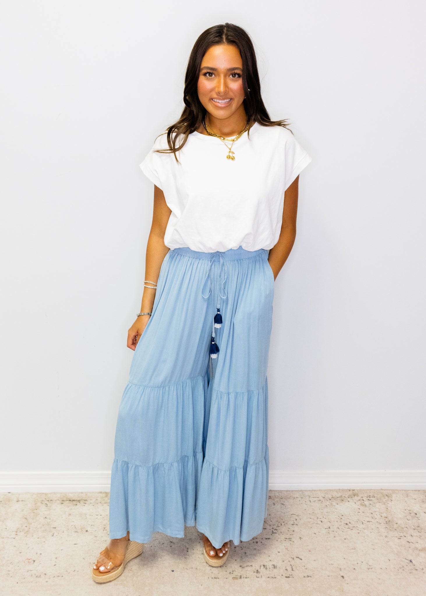 Blue Washed Boho Palazzo Pants
